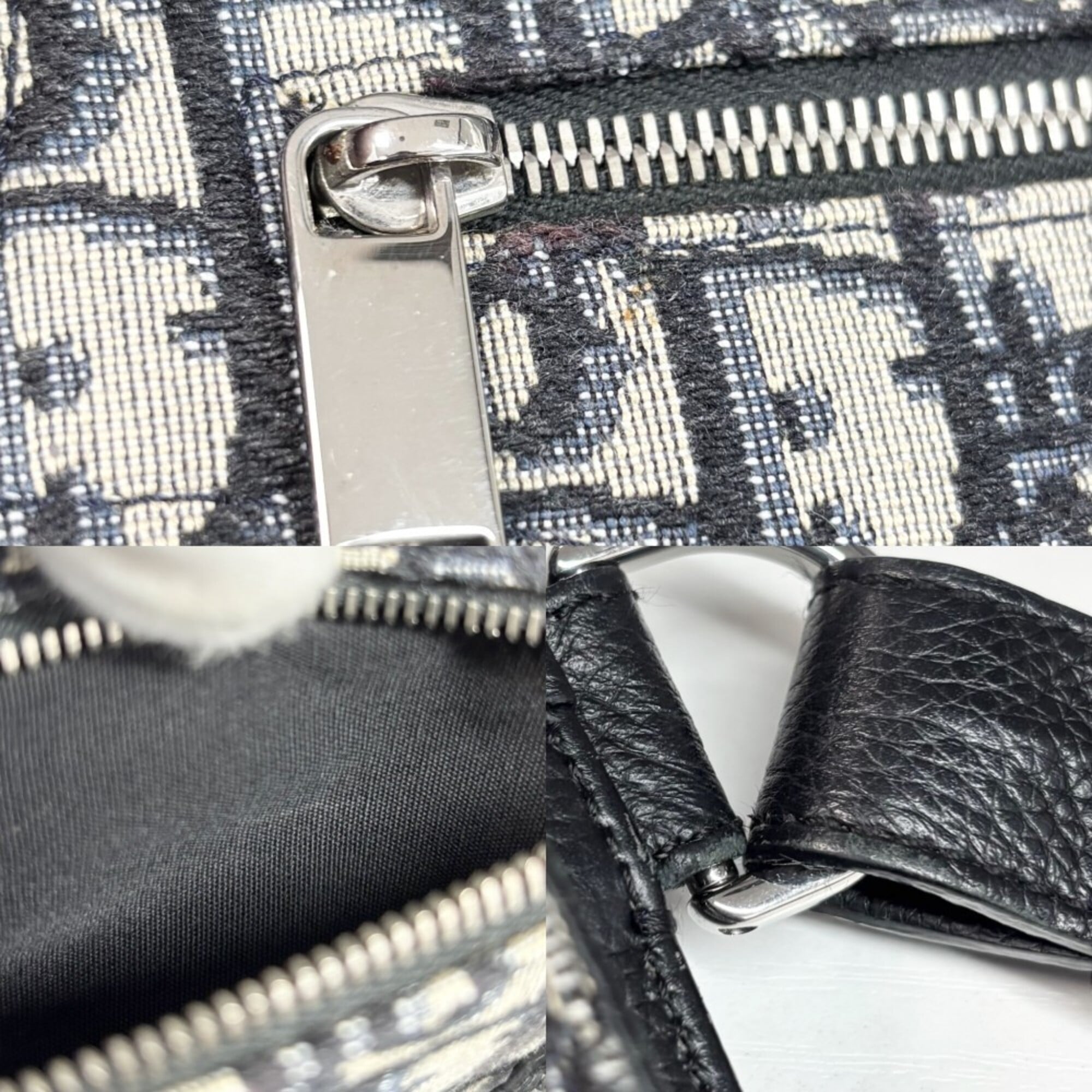 Christian Dior Beige Black White Leather Canvas Messenger Bag Saddle Bag Shoulder Bag (Pre-Owned)