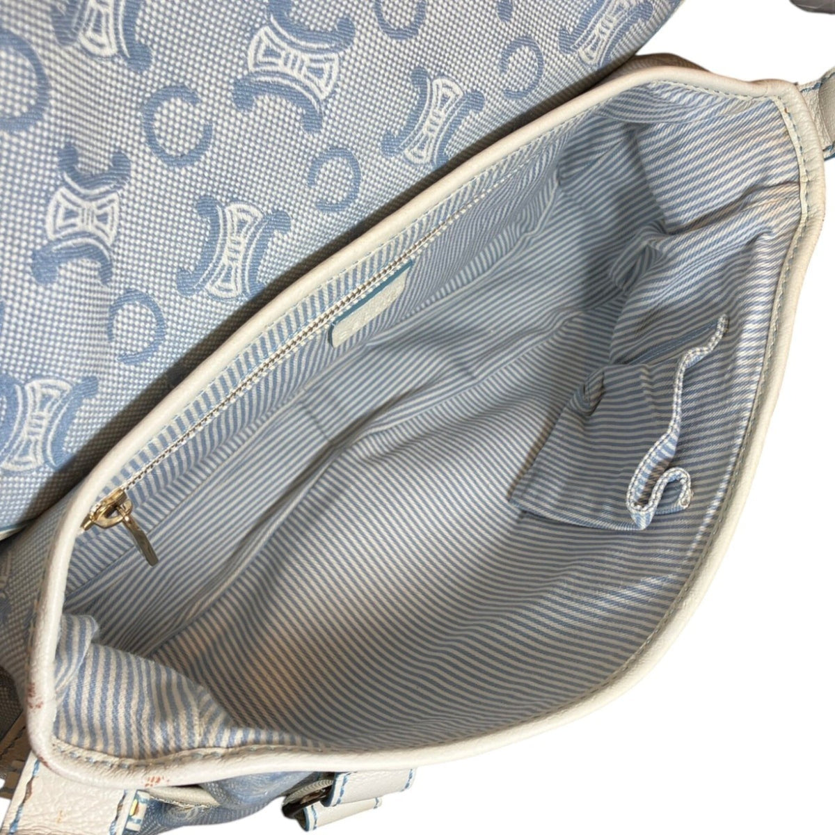Celine Blue White Canvas Leather Shoulder Bag (Pre-Owned)
