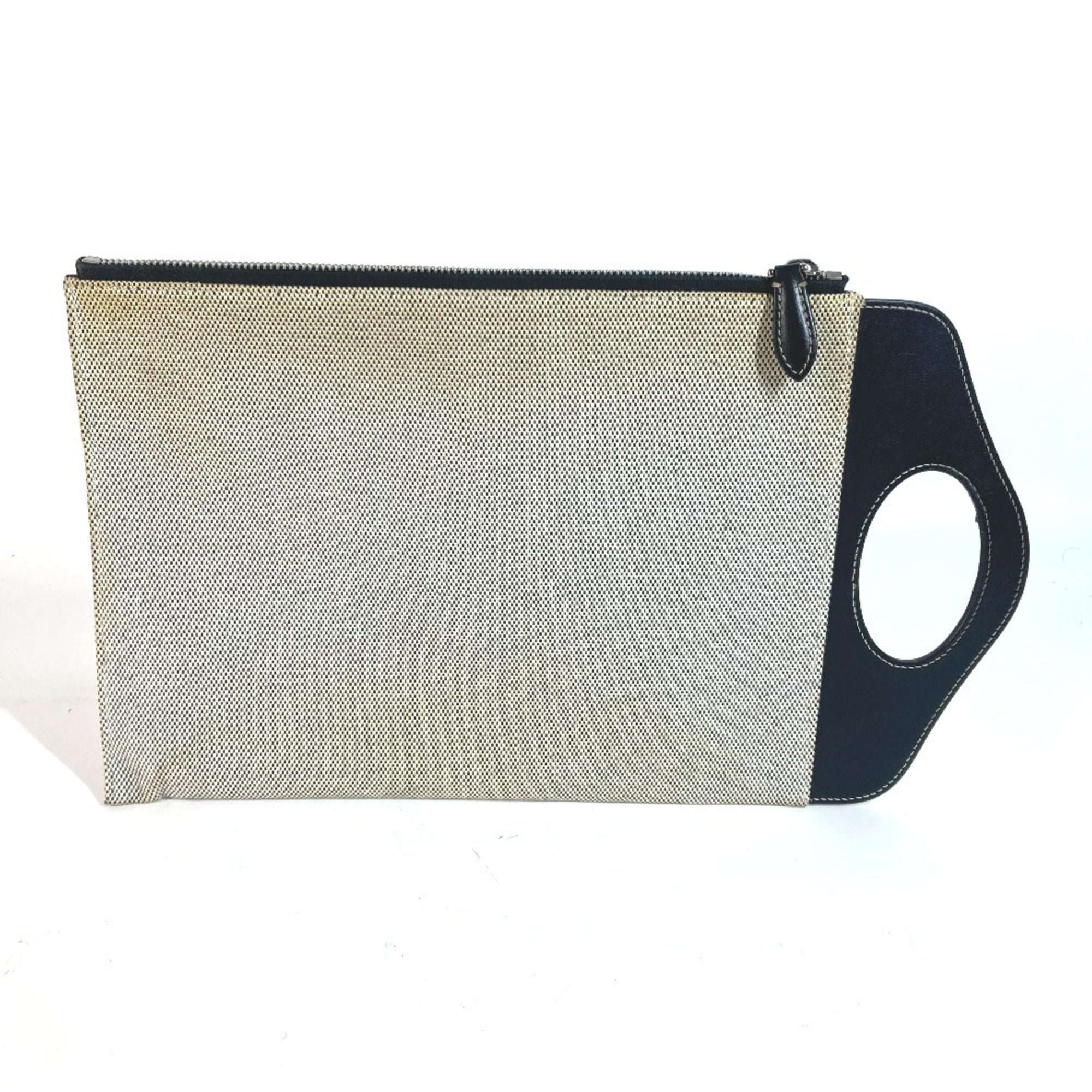 Burberry Black Gray Canvas Leather Clutch Bag Handbag (Pre-Owned)