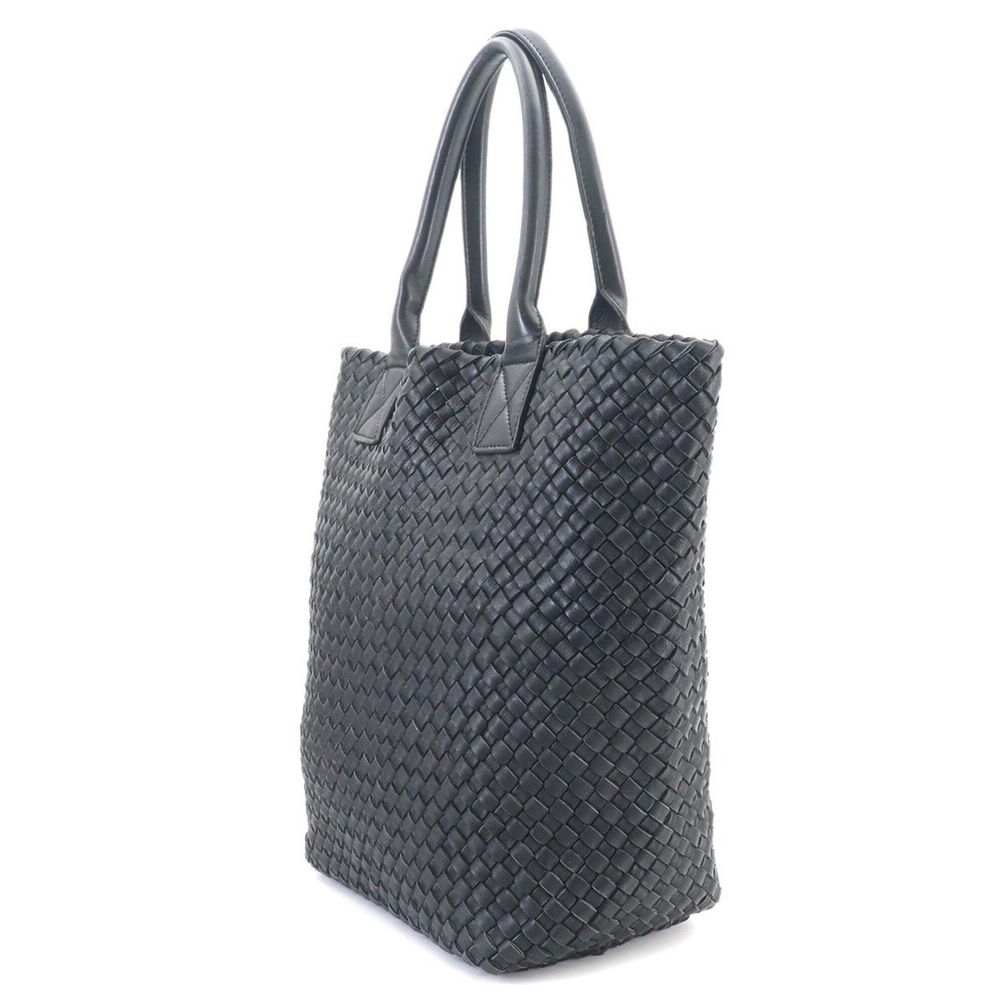 Bottega Veneta Black Intrecciato Leather Handbag Tote Bag (Pre-Owned)