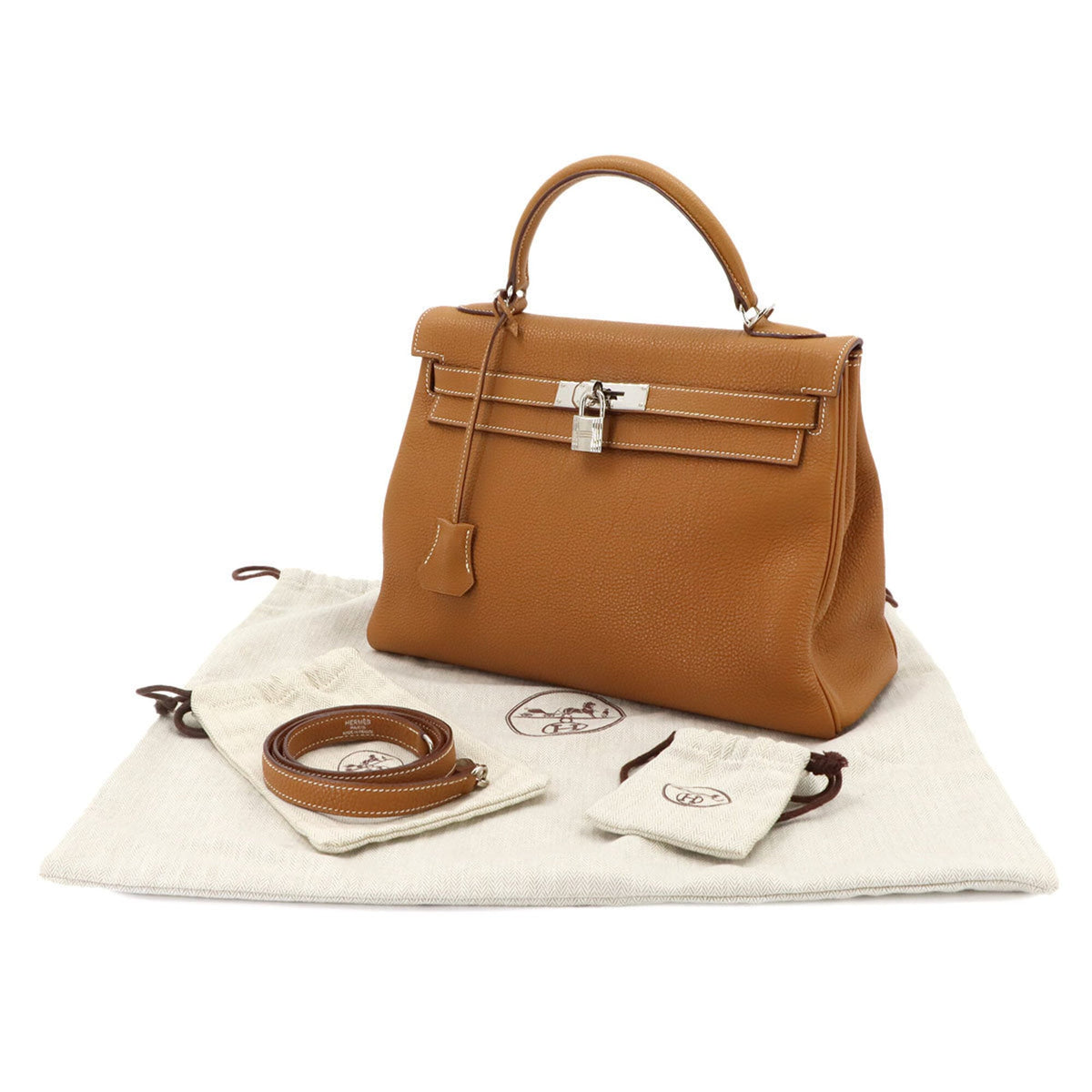 Hermes Gold Brown Togo Leather Handbag (Pre-Owned)