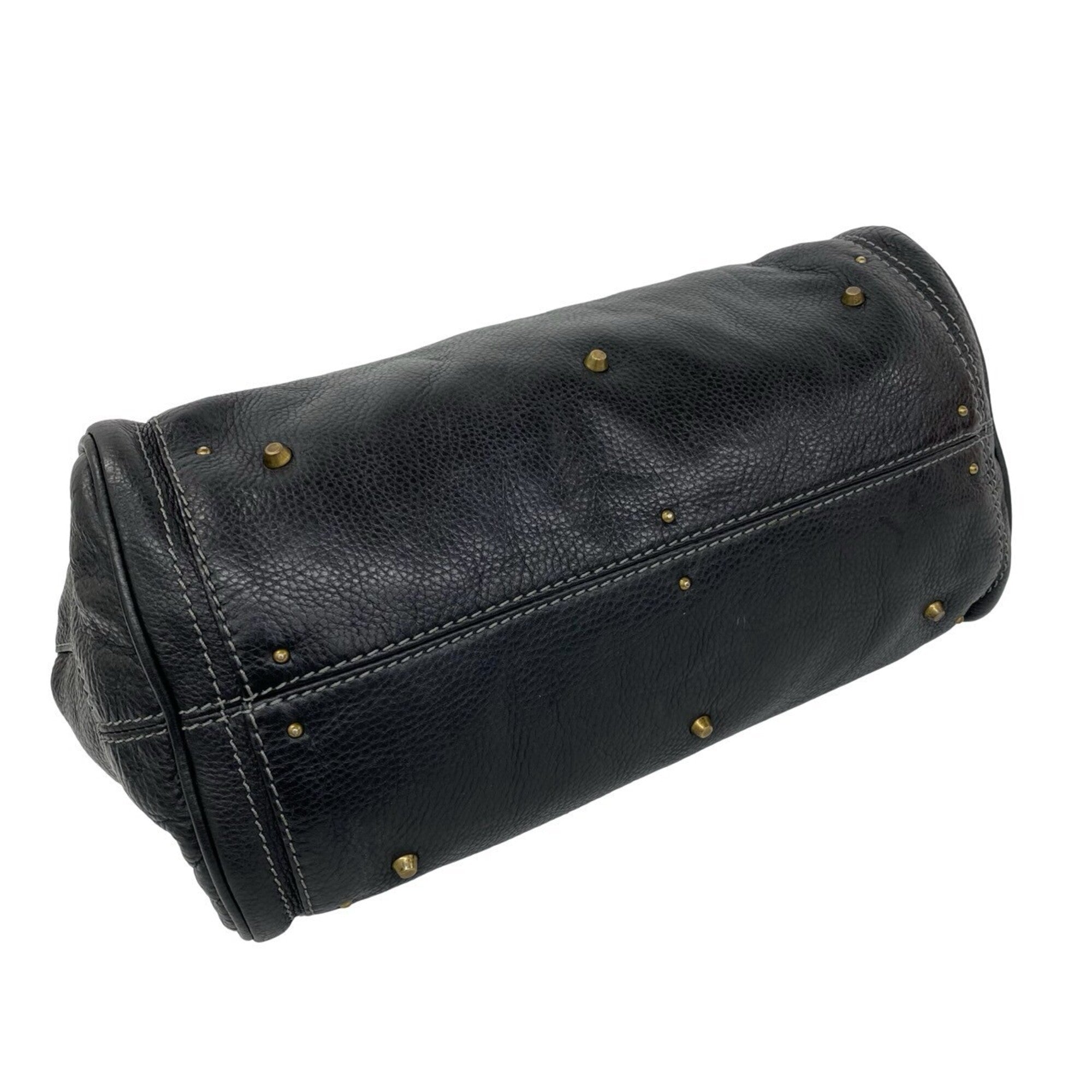 Chloé Black Leather Boston Bag Handbag (Pre-Owned)