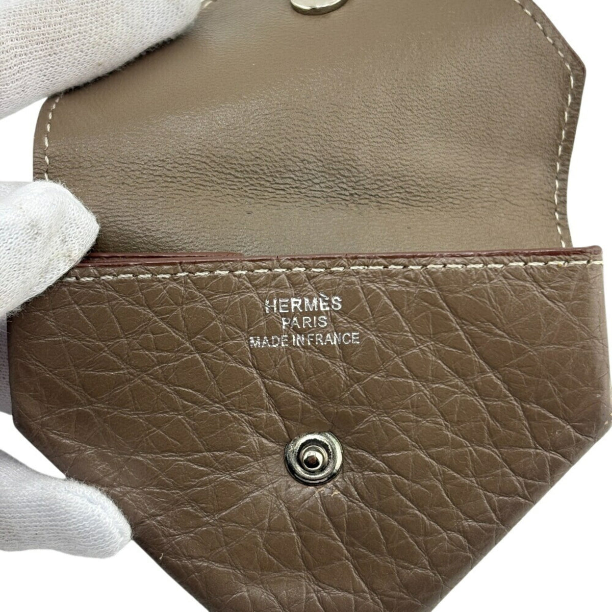 Hermes Gray Leather Coin Purse/Coin Case (Pre-Owned)