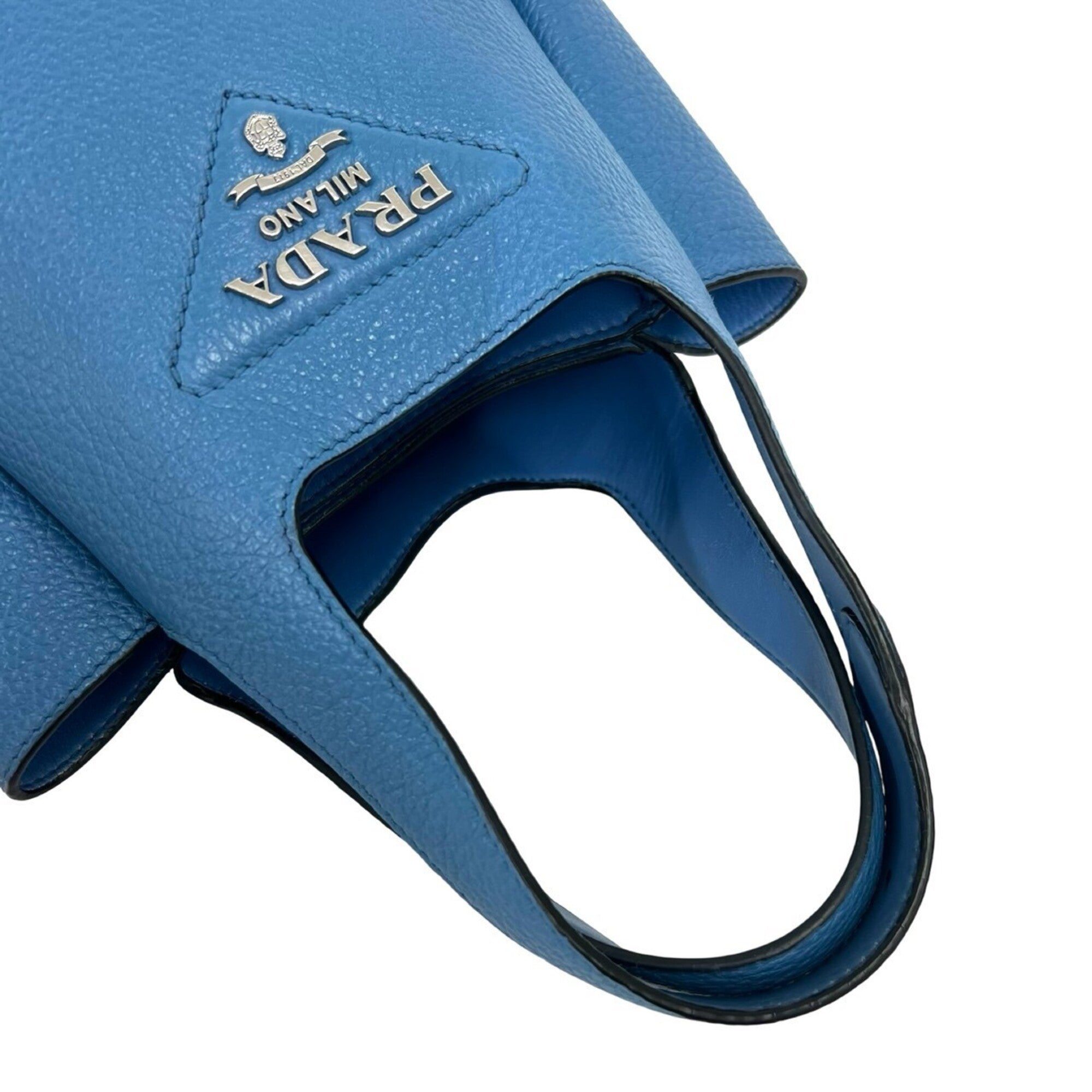 Prada Blue Leather Handbag Tote Bag (Pre-Owned)