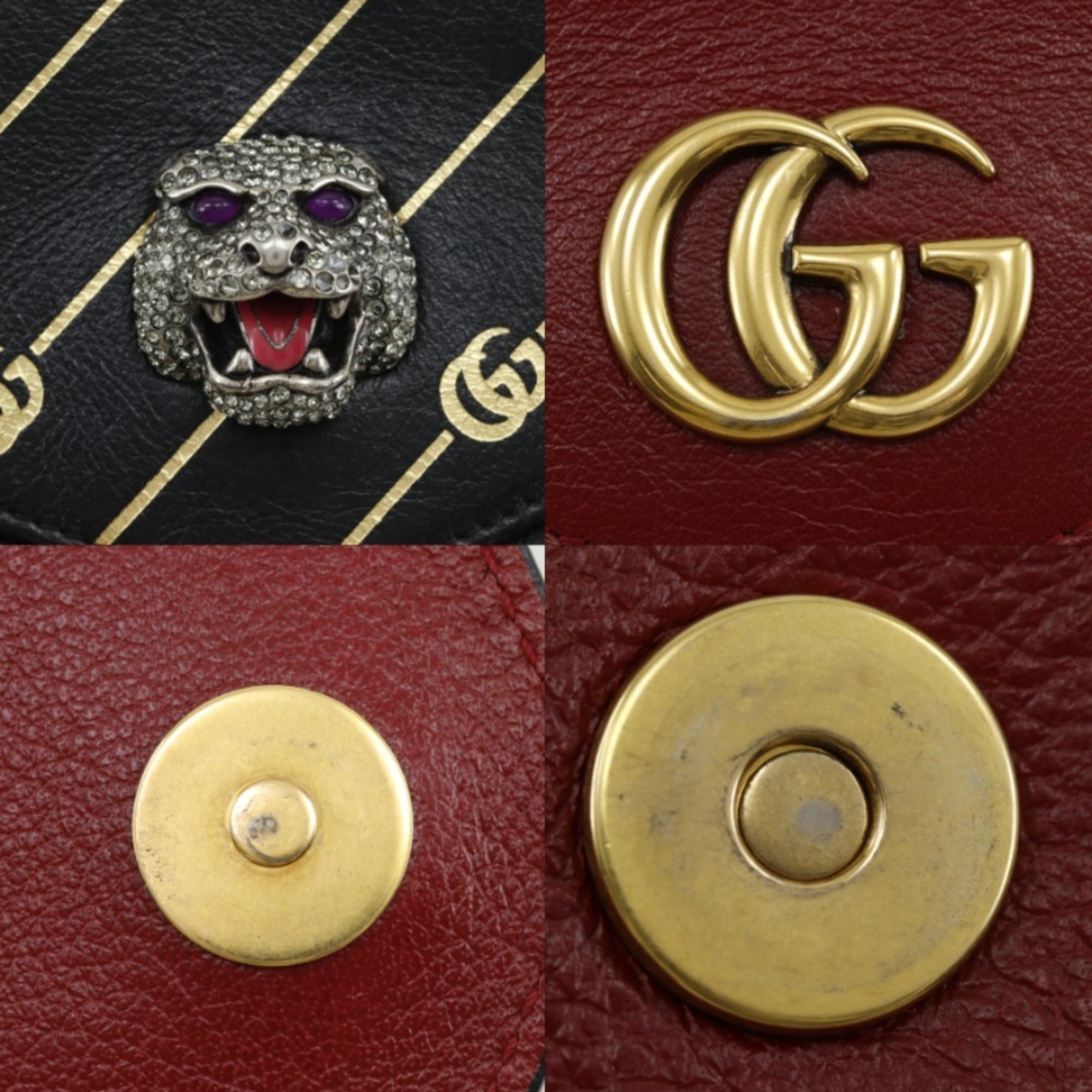 Gucci Black Red Color Leather Shoulder Bag (Pre-Owned)