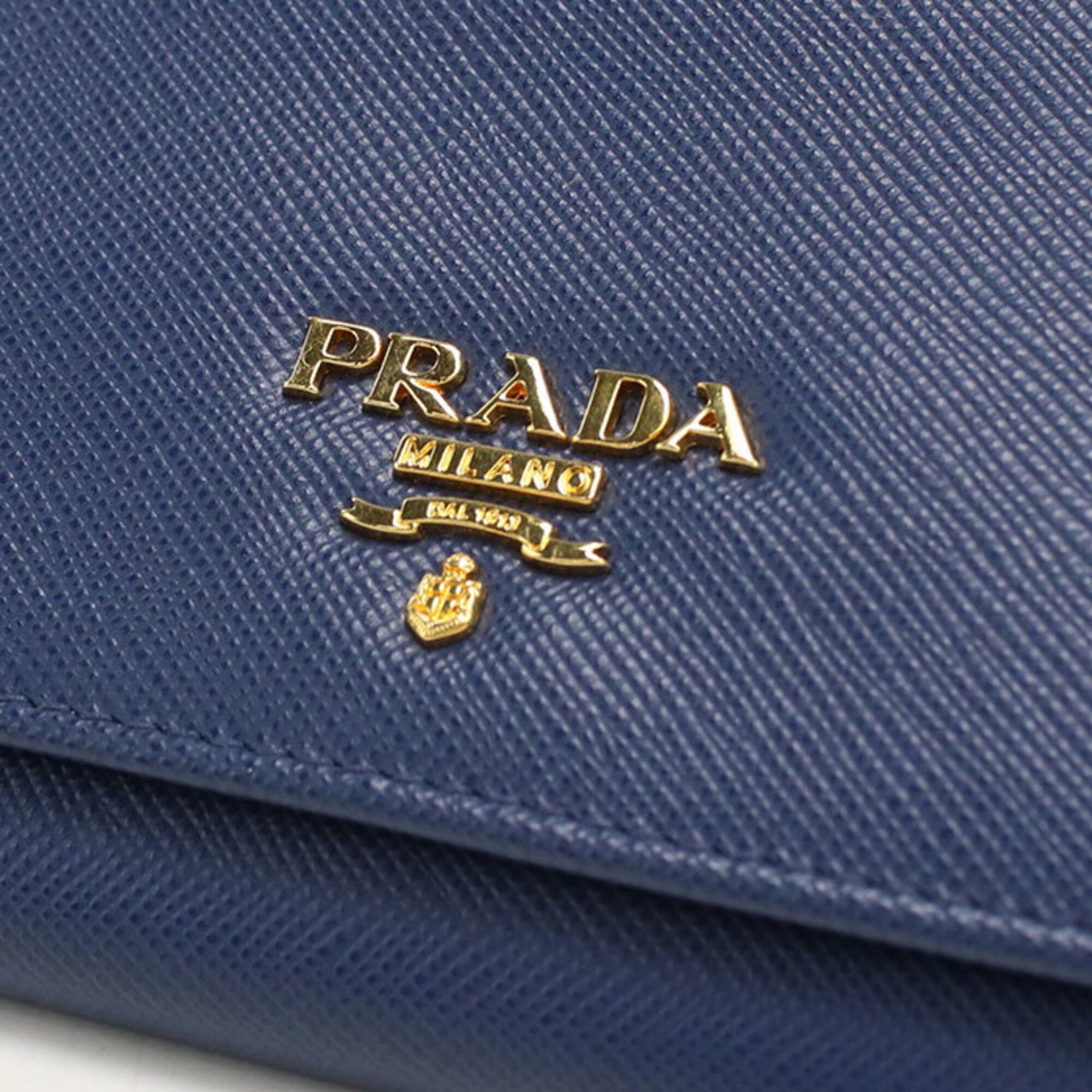 Prada Blue Leather Long Wallet (Bi-Fold) (Pre-Owned)