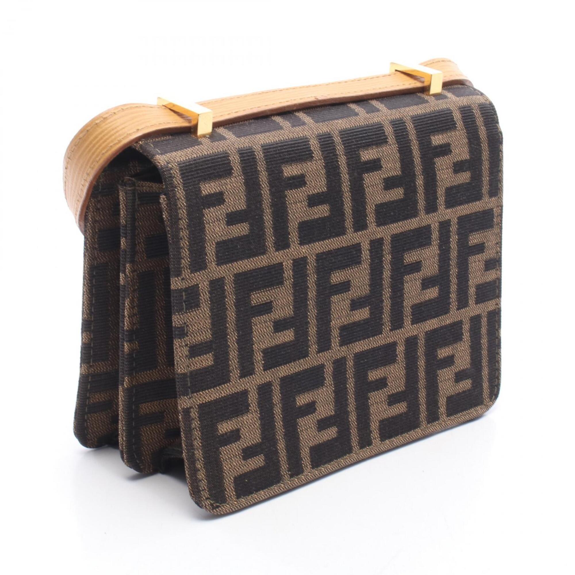 Fendi Black Brown Canvas Leather Handbag Shoulder Bag (Pre-Owned)