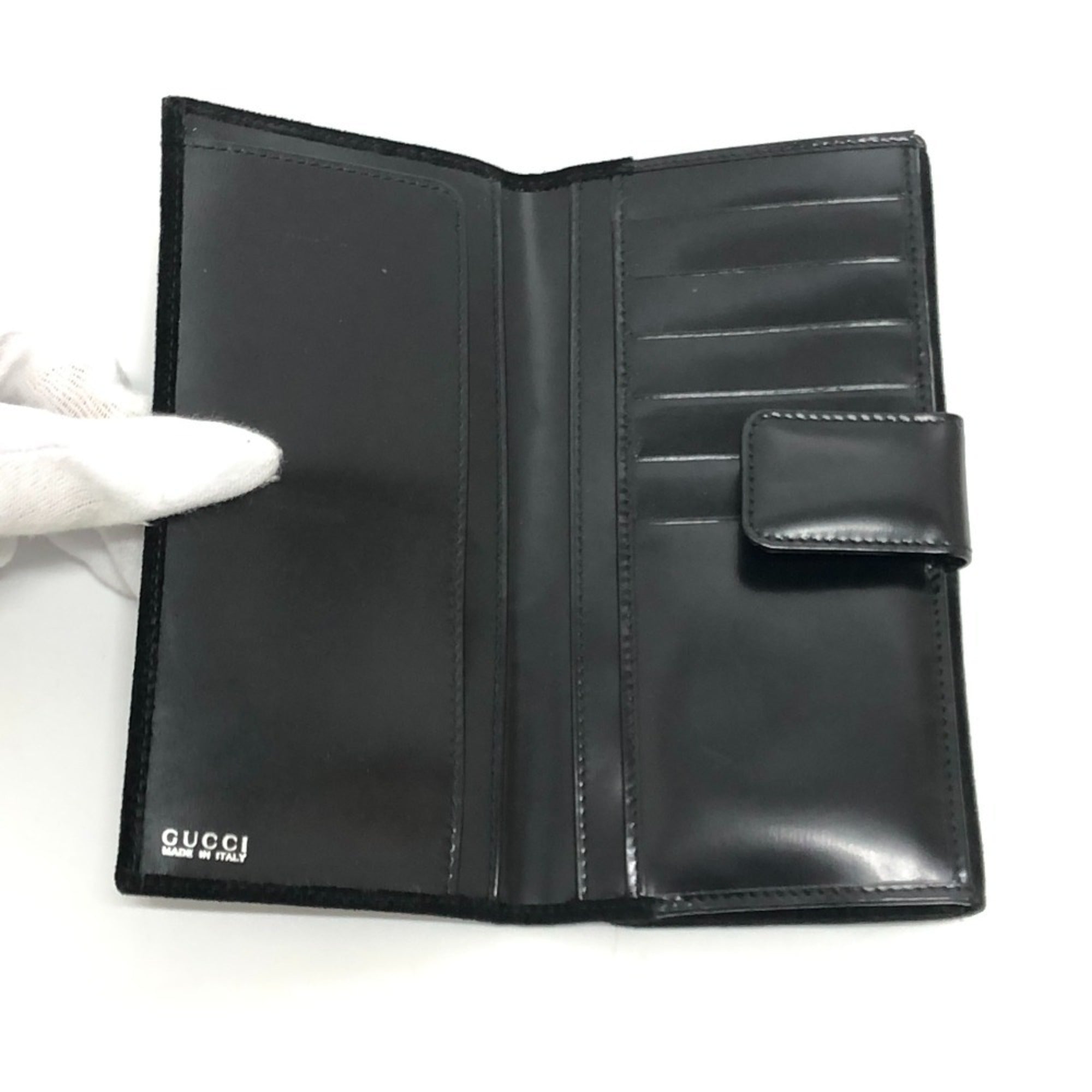 Gucci Black Suede Leather Long Wallet (Bi-Fold) (Pre-Owned)