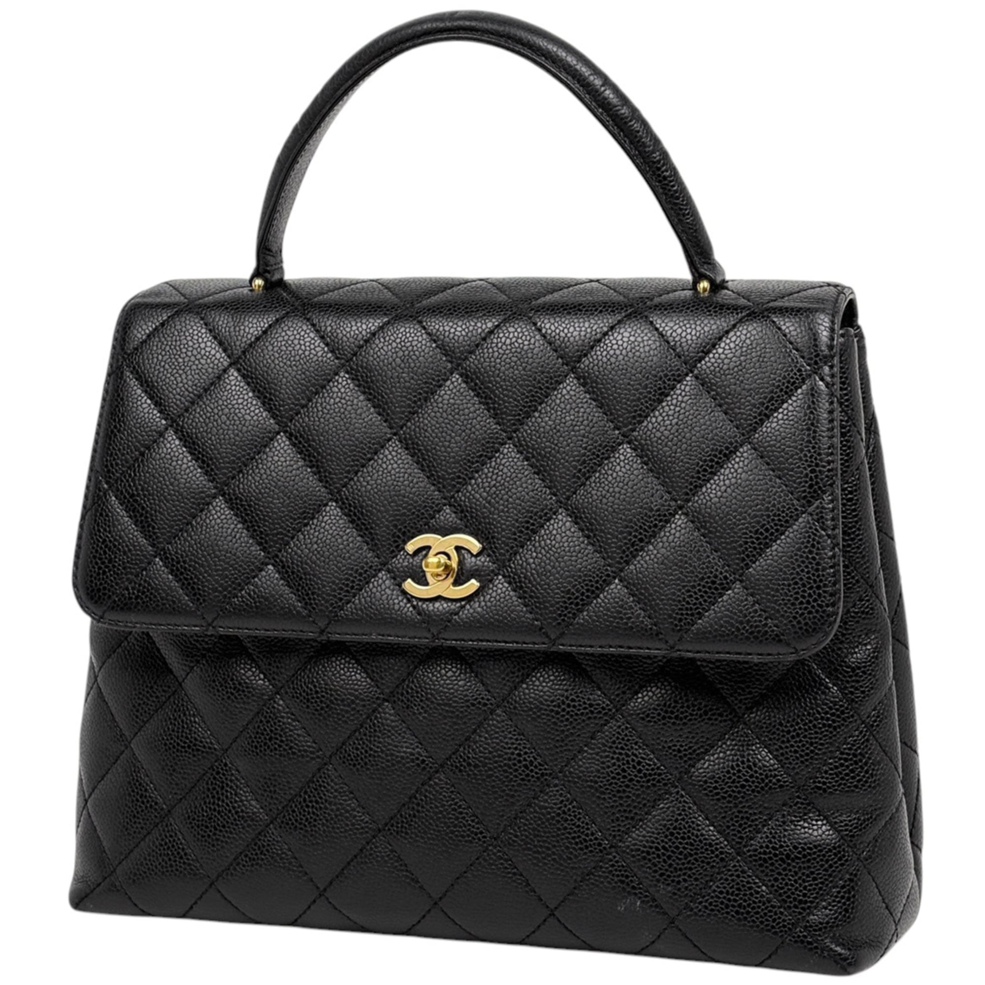 Chanel Matelasse Black Grained Calfskin Handbag (Pre-Owned)