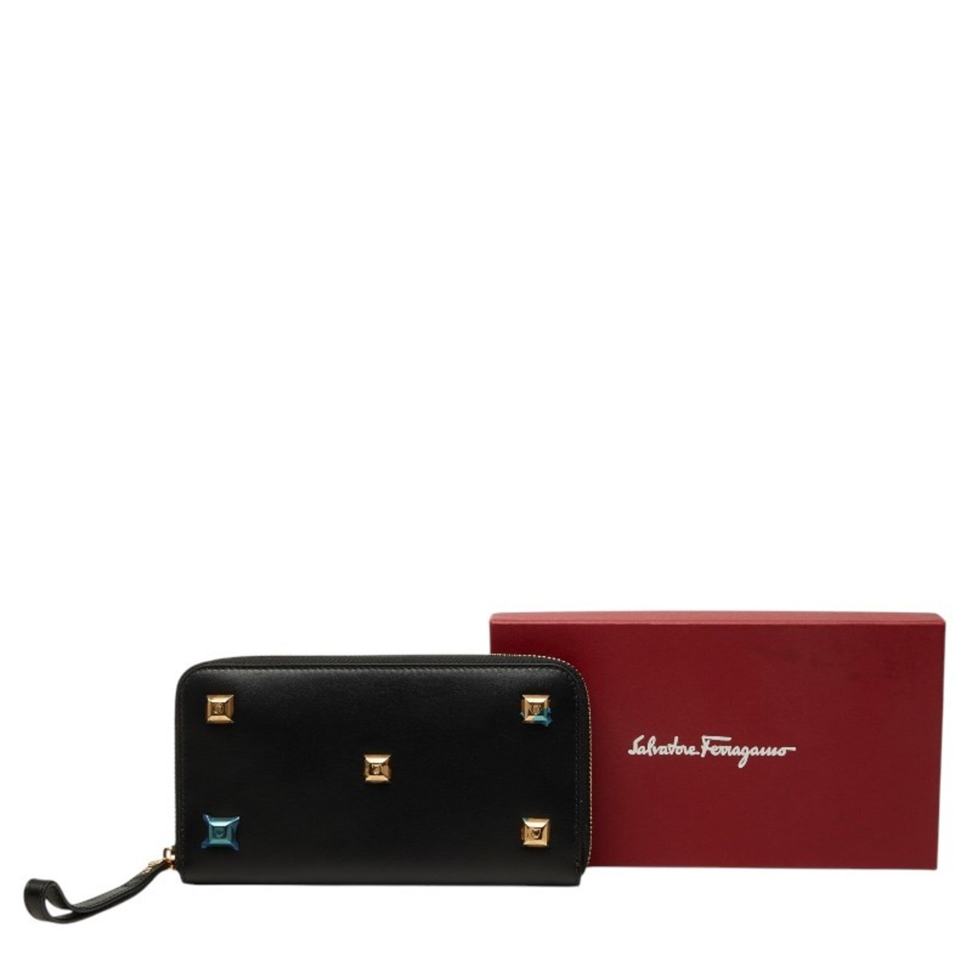 Salvatore Ferragamo Black Leather Long Wallet (Bi-Fold) (Pre-Owned)