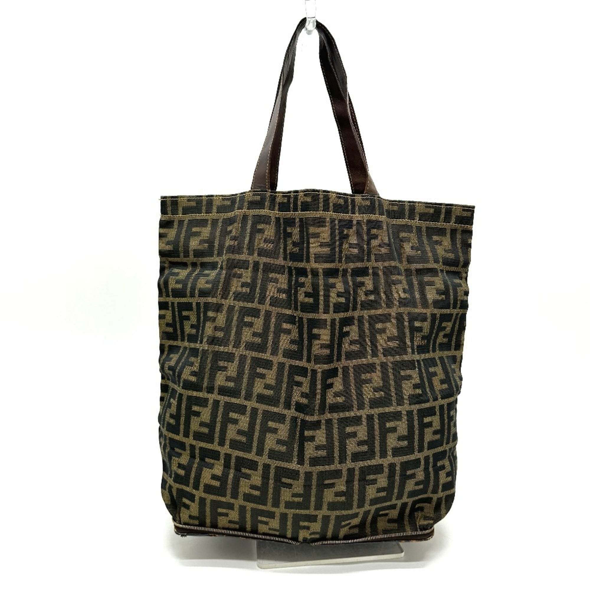 Fendi Zucca Brown Leather Canvas Eco-Bag Handbag Tote Bag (Pre-Owned)