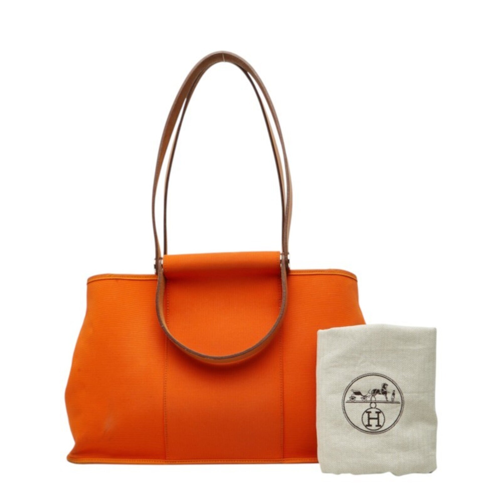 Hermes Orange Toile Officier Leather Handbag Tote Bag (Pre-Owned)