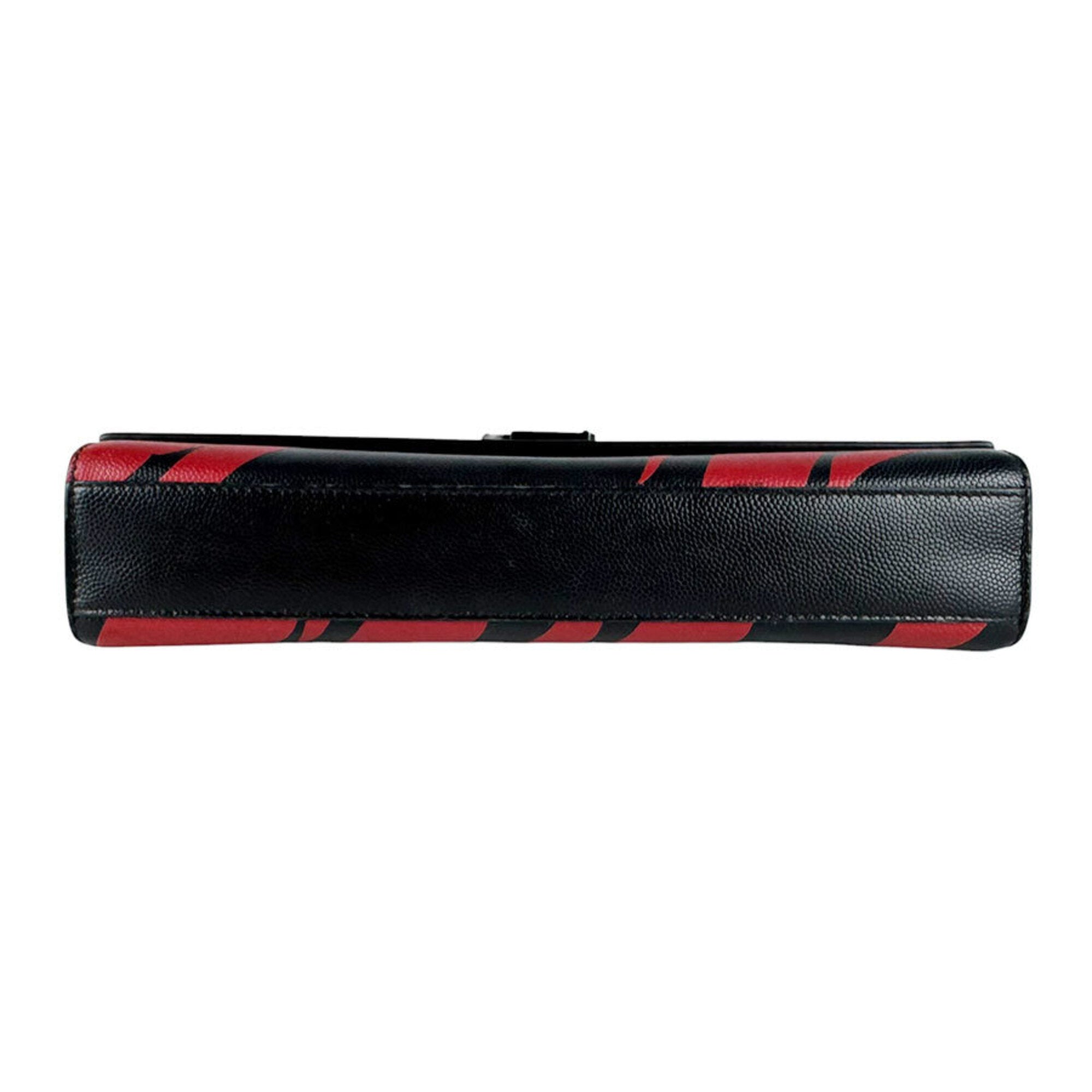 Saint Laurent Black Red Color Leather Shoulder Bag (Pre-Owned)