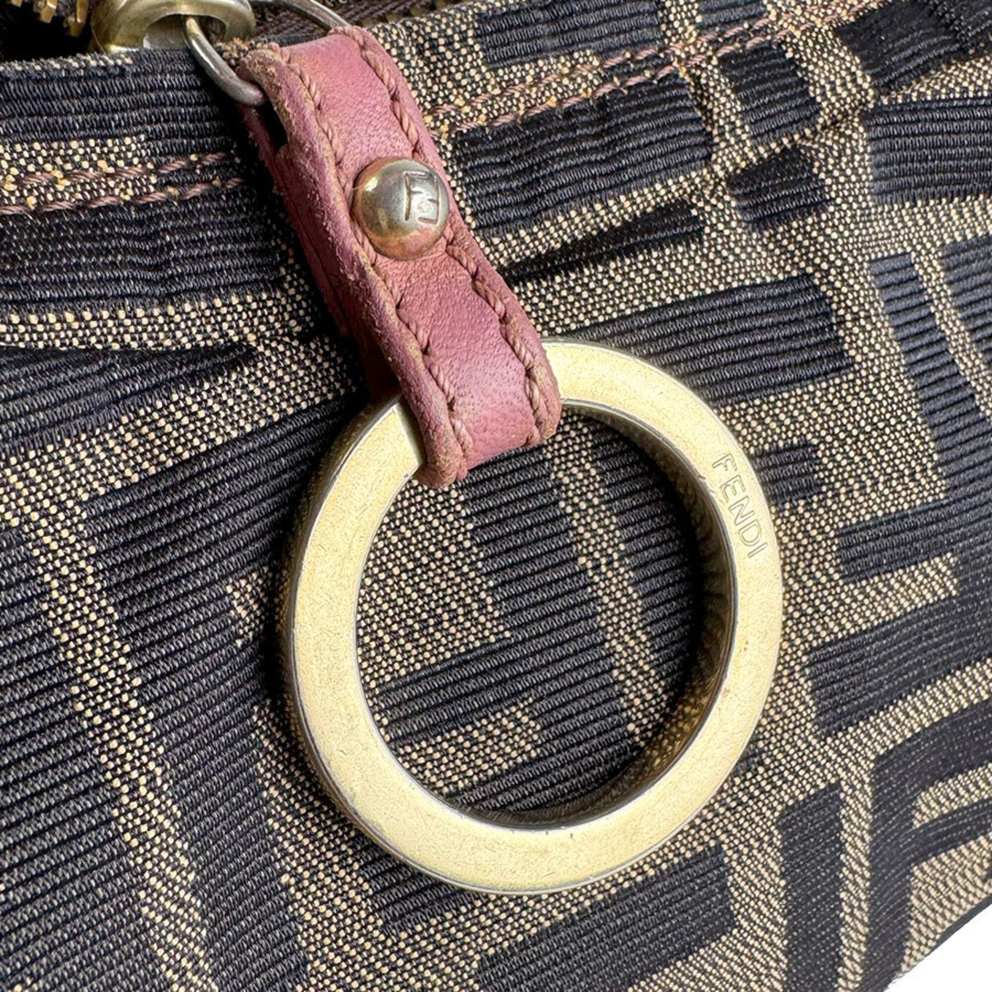 Fendi Brown Pink Nylon Canvas Leather Handbag (Pre-Owned)