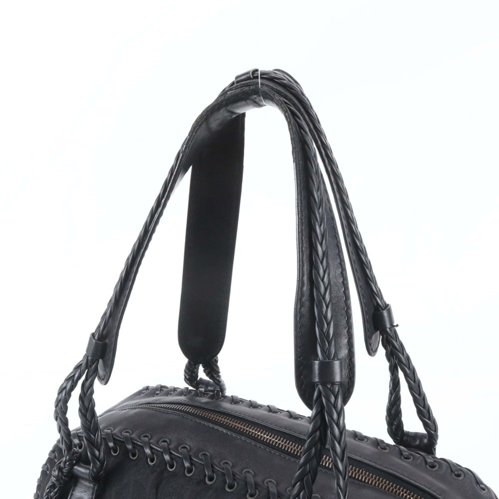 Christian Dior Black Leather Nylon Handbag Shoulder Bag Tote Bag (Pre-Owned)