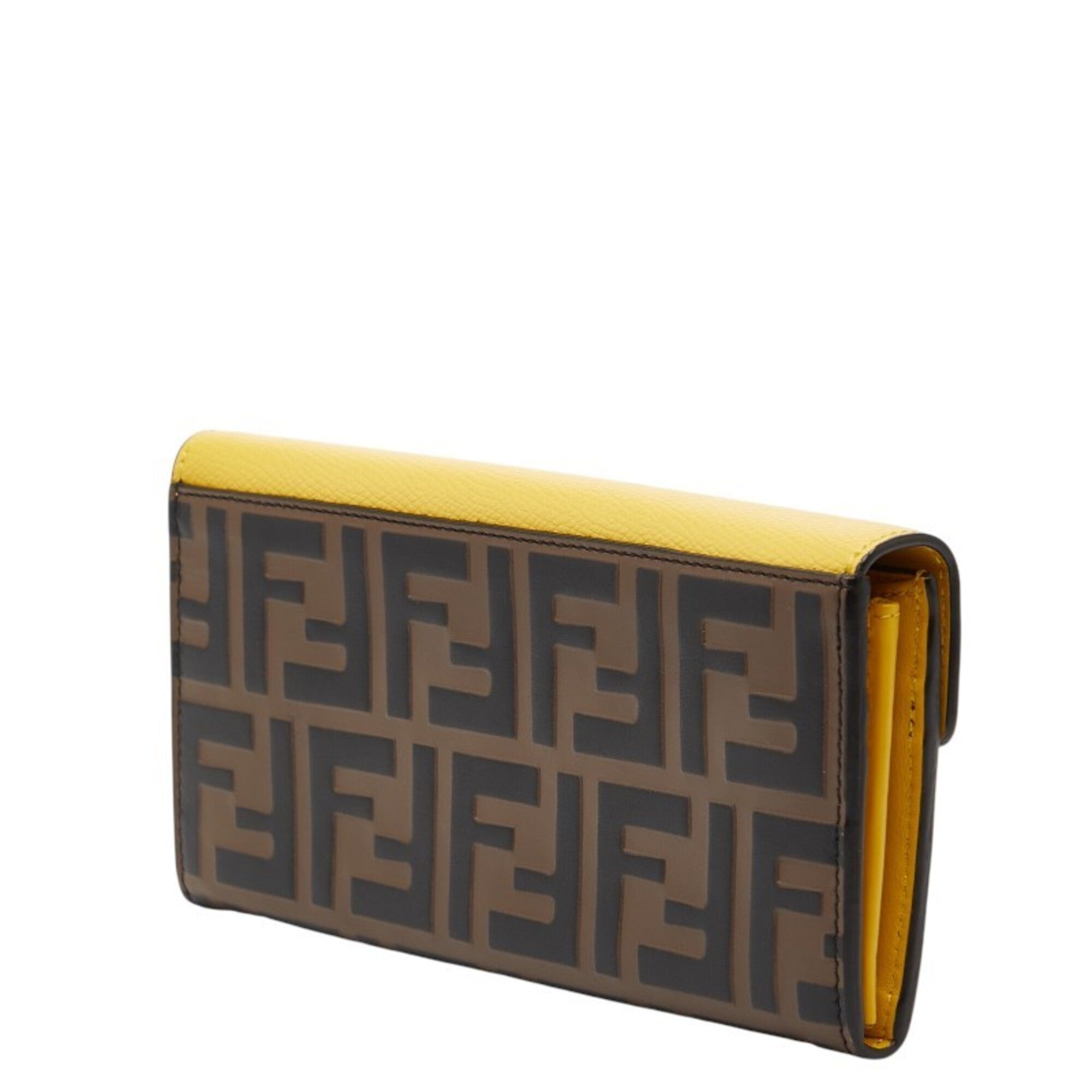 Fendi Brown Yellow Leather Long Wallet (Bi-Fold) (Pre-Owned)