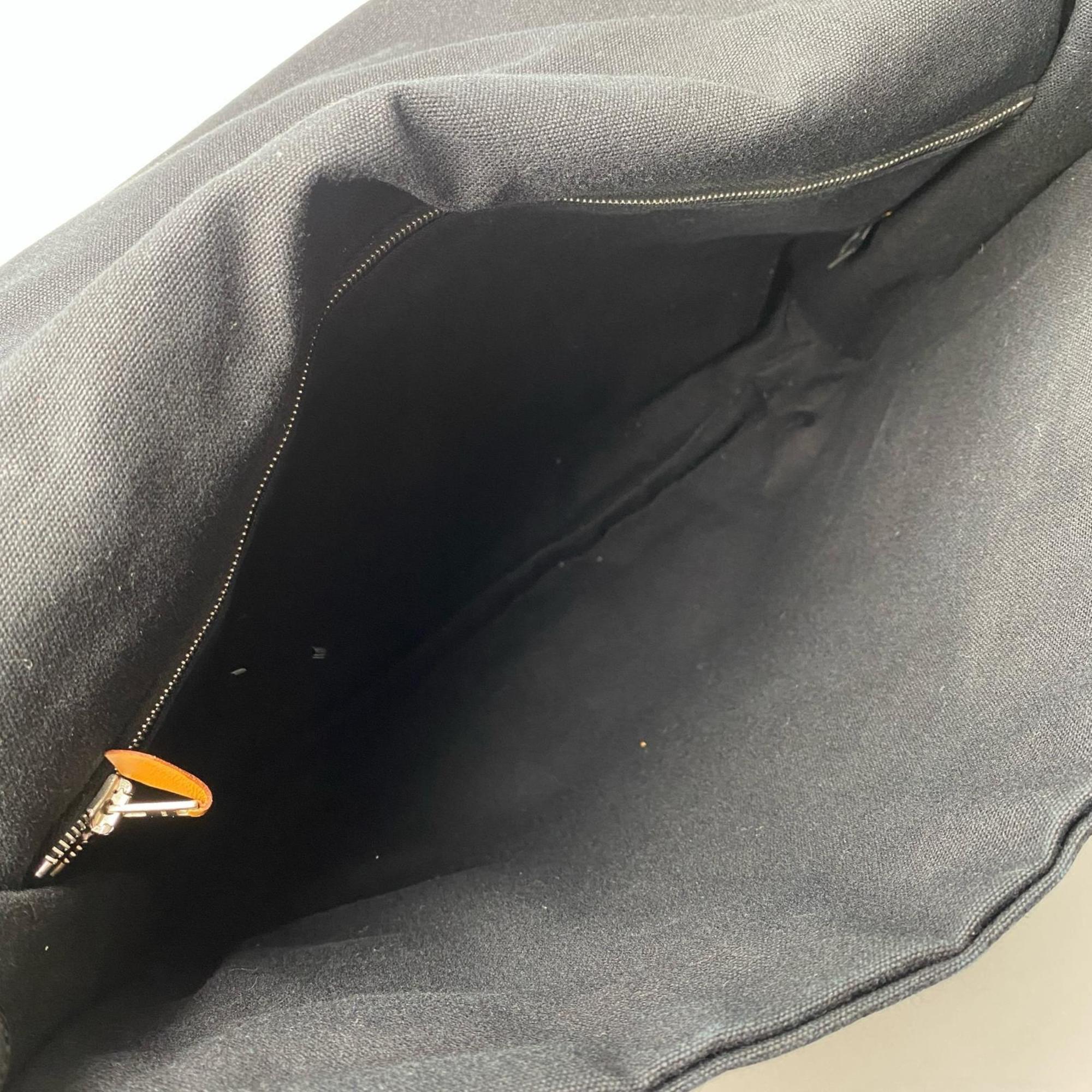 Hermes Black Canvas Messenger Bag Shoulder Bag (Pre-Owned)