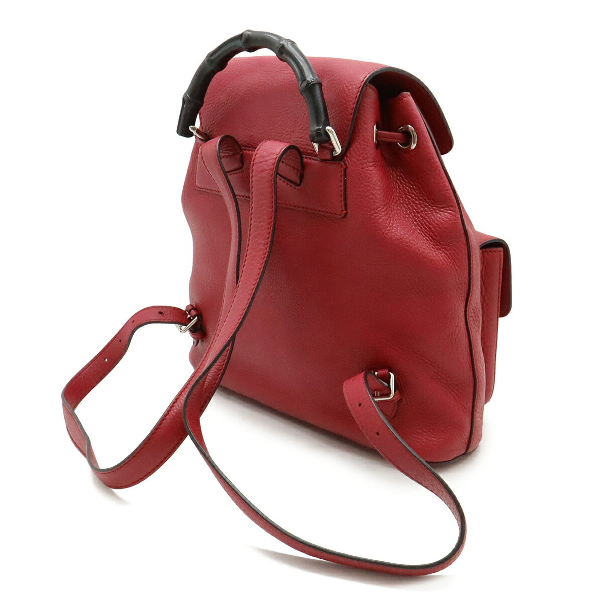 Gucci Red Color Bamboo Leather Backpack Shoulder Bag (Pre-Owned)