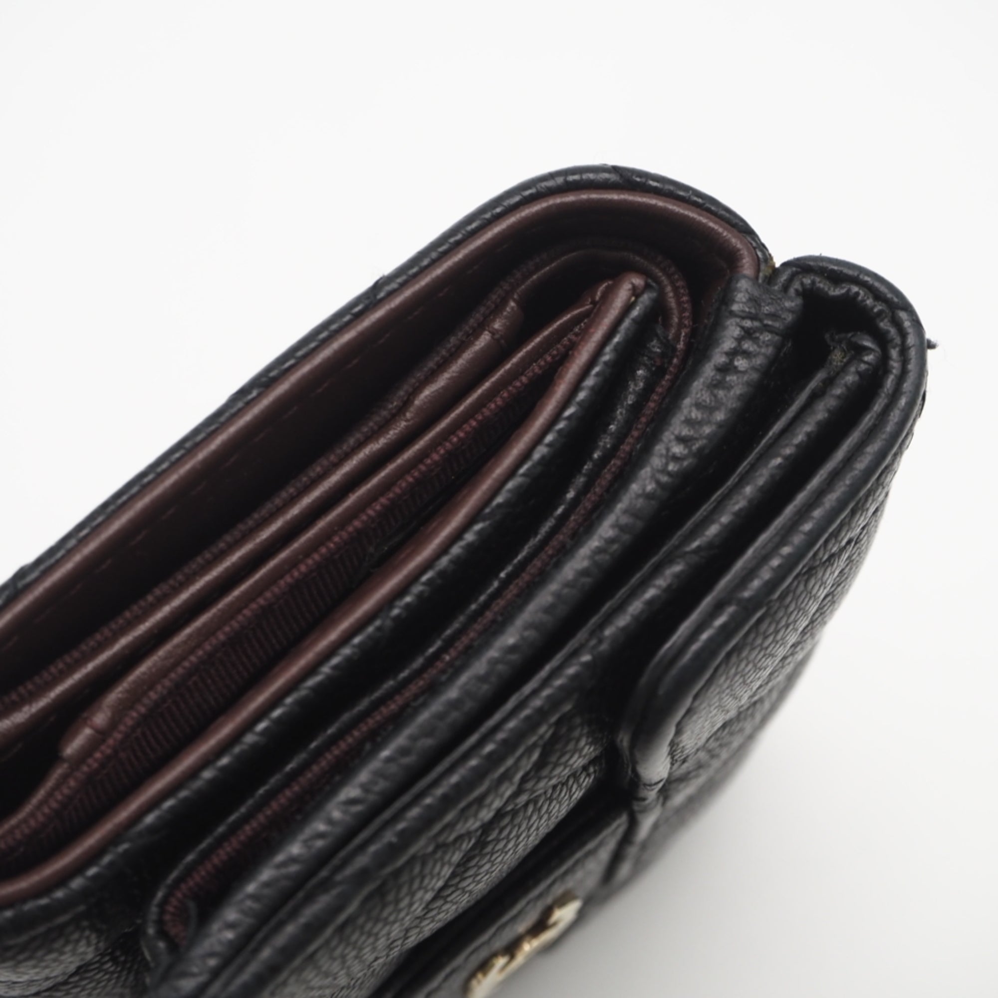Chanel Black Grained Calfskin Wallet (Tri-Fold) (Pre-Owned)