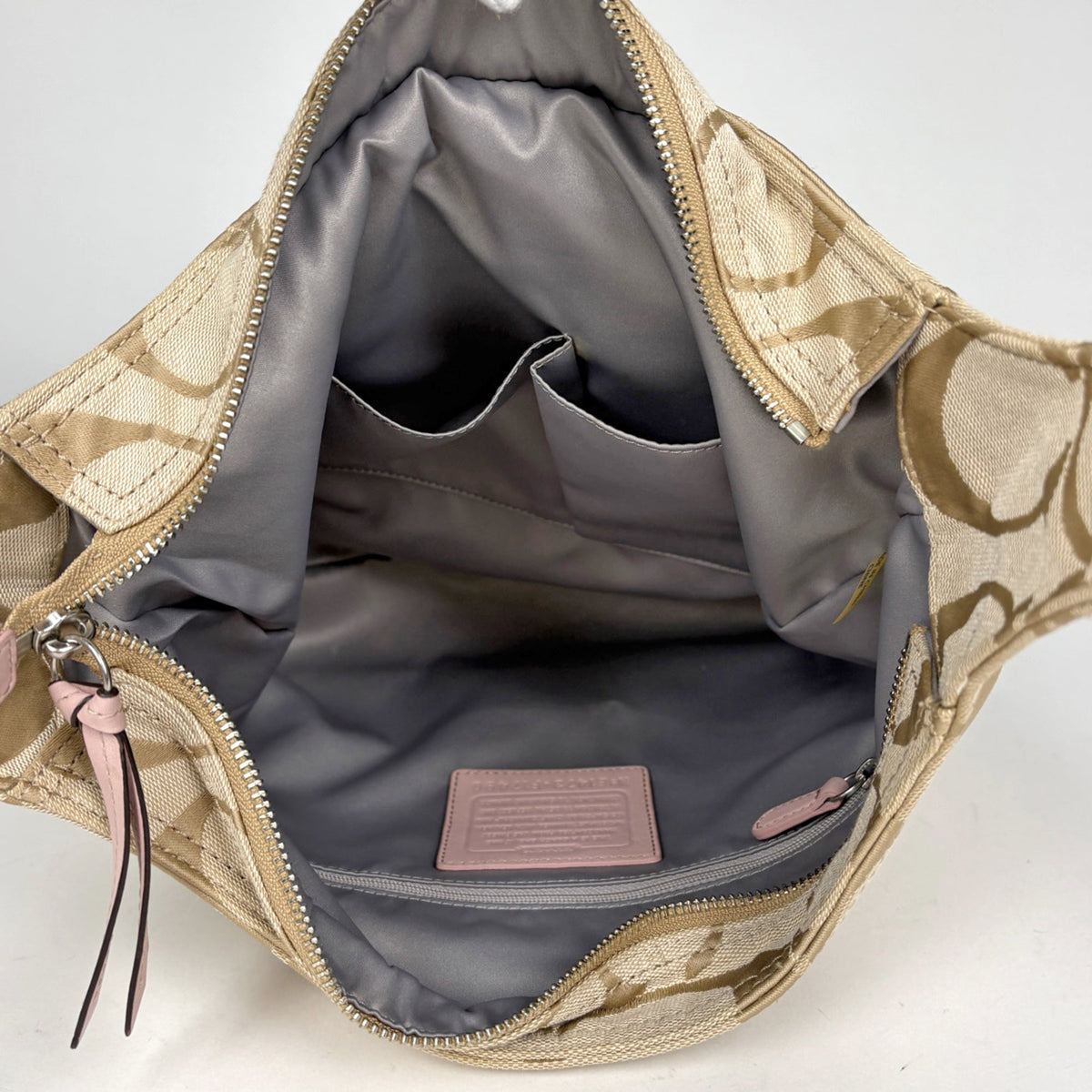 Coach Signature Beige Pink Canvas Leather Shoulder Bag (Pre-Owned)