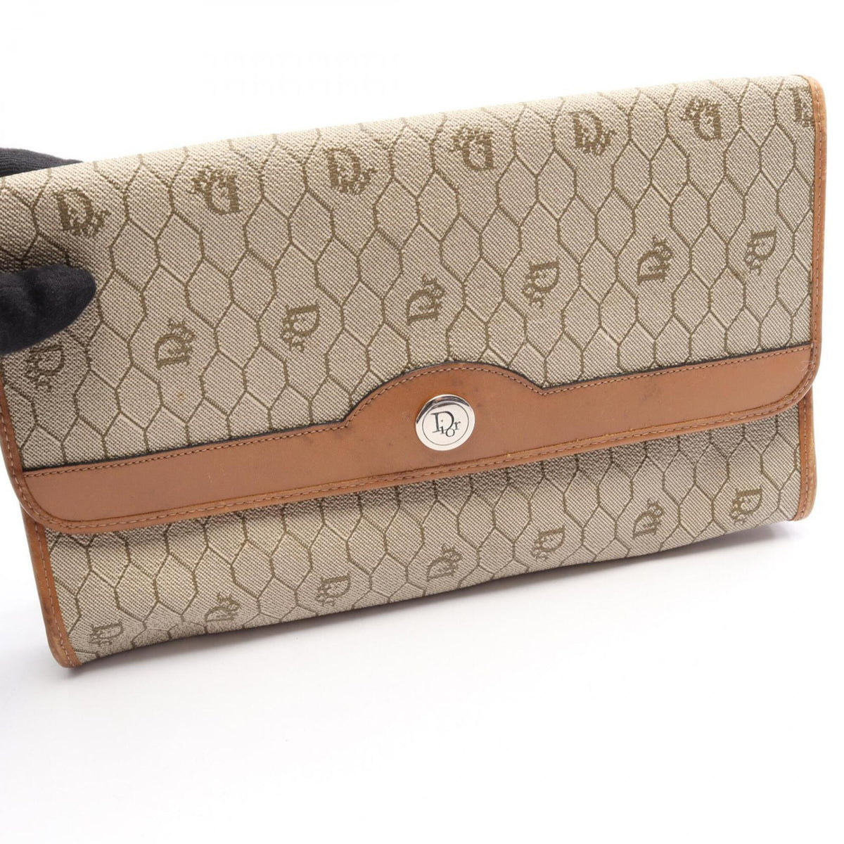 Christian Dior Beige Brown Coated Canvas Leather Handbag Shoulder Bag (Pre-Owned)