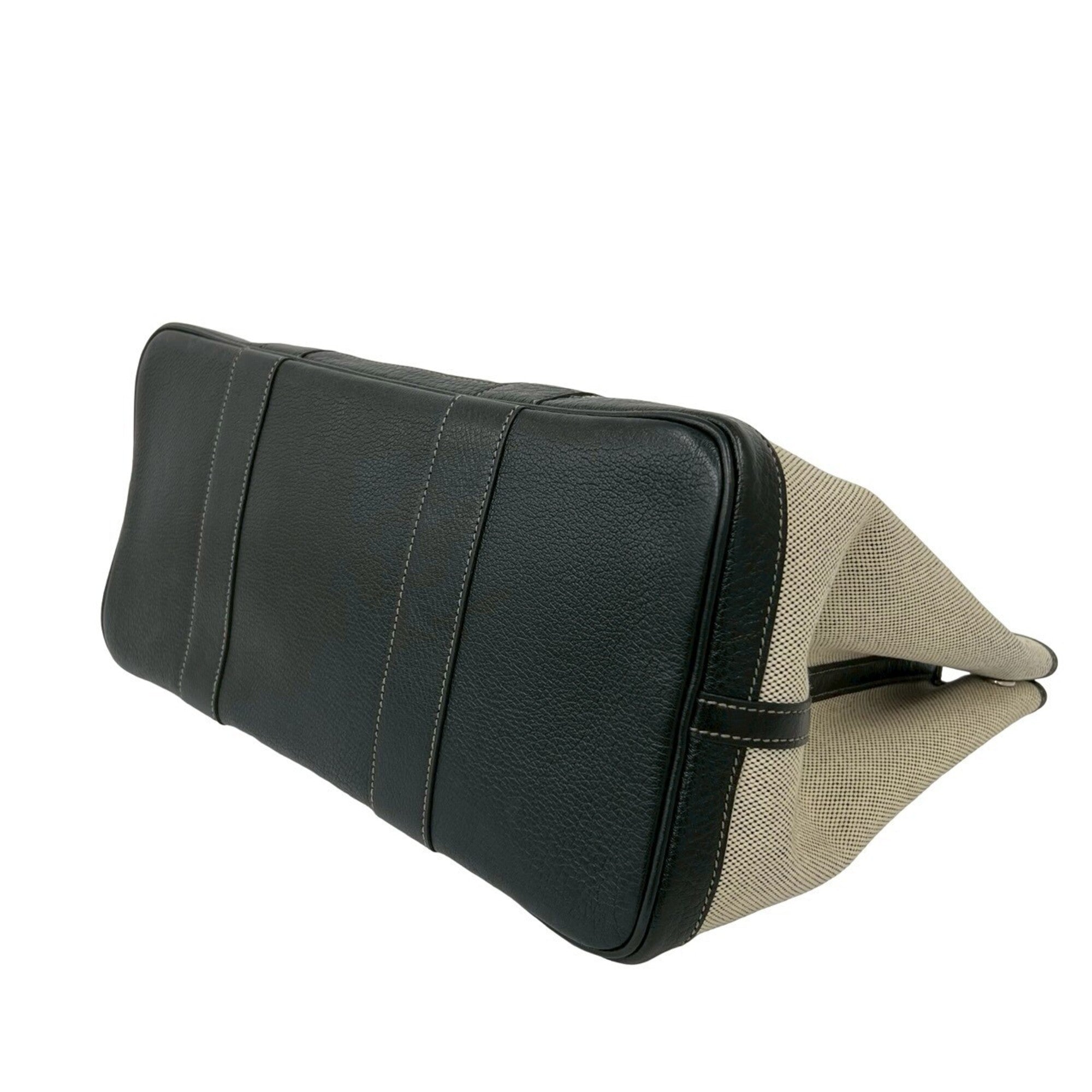 Hermes Black Gray Toile H Leather Tote Bag (Pre-Owned)