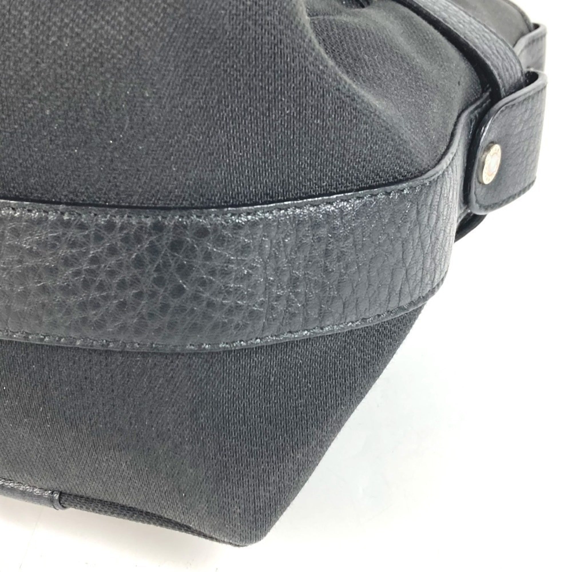 Bvlgari Black Leather Canvas Handbag Tote Bag (Pre-Owned)