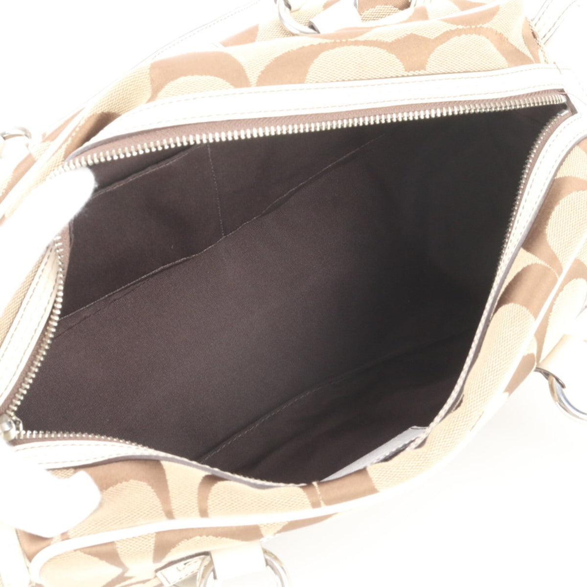 Coach Beige Leather Canvas Handbag Shoulder Bag Tote Bag (Pre-Owned)