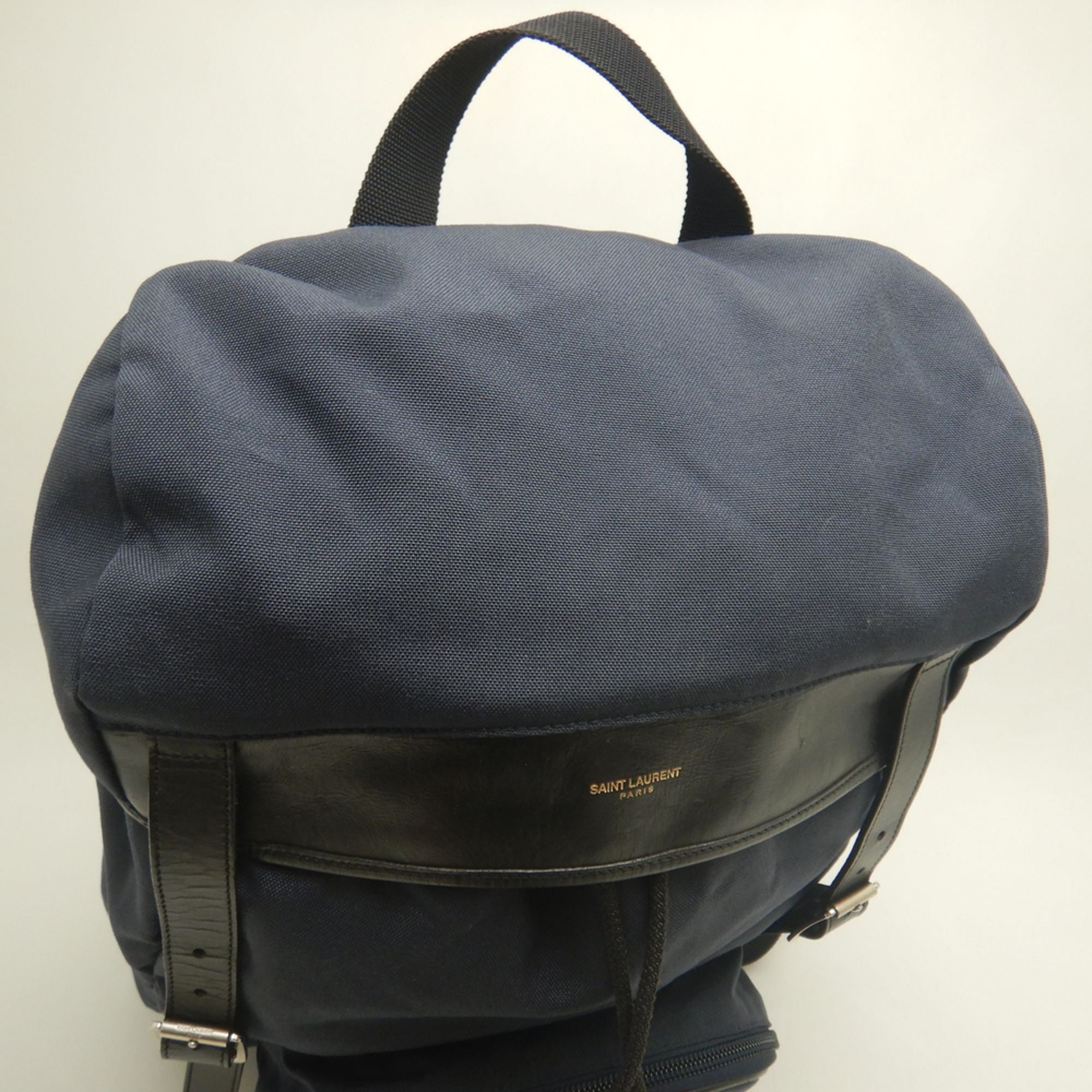 Yves Saint Laurent Navy Canvas Leather Backpack (Pre-Owned)