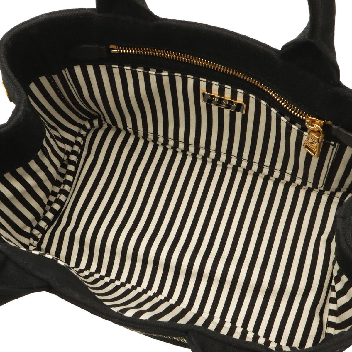 Prada Canapa Black Ivory Nero Talco Canvas Shoulder Bag Tote Bag (Pre-Owned)