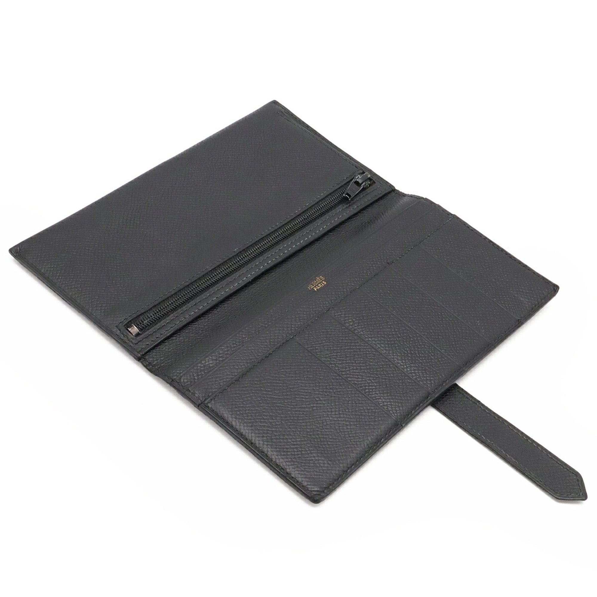 Hermes Black Courchevel Leather Long Wallet (Bi-Fold) (Pre-Owned)