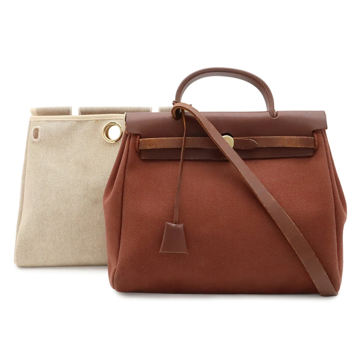 Hermes Brown Canvas Handbag Shoulder Bag (Pre-Owned)