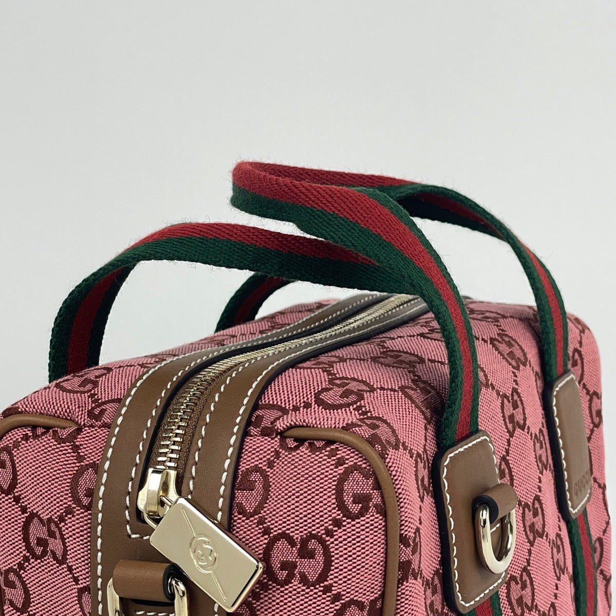 Gucci Sherry Line Pink Gg Canvas Leather Handbag (Pre-Owned)