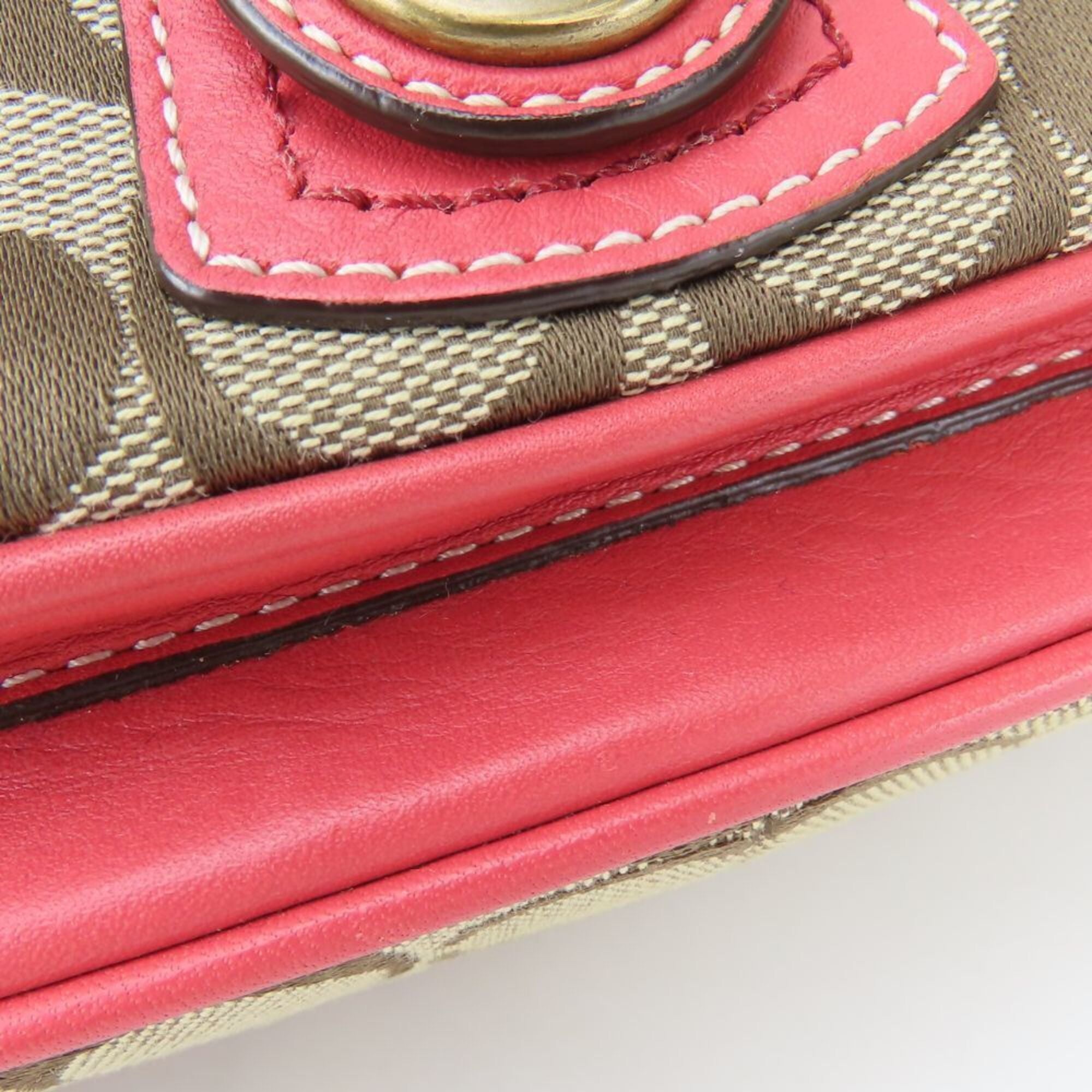 Coach Signature Beige Pink Canvas Leather Pochette Shoulder Bag (Pre-Owned)