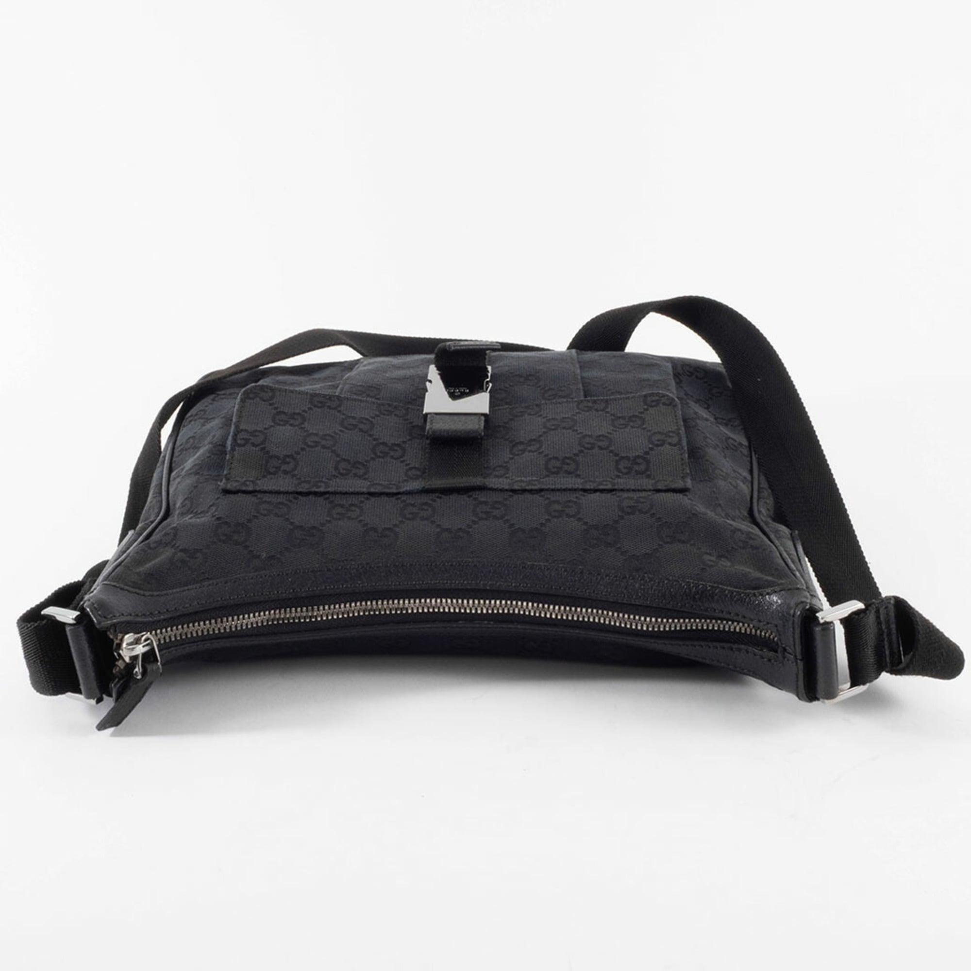 Gucci Black Gg Canvas Leather Shoulder Bag (Pre-Owned)