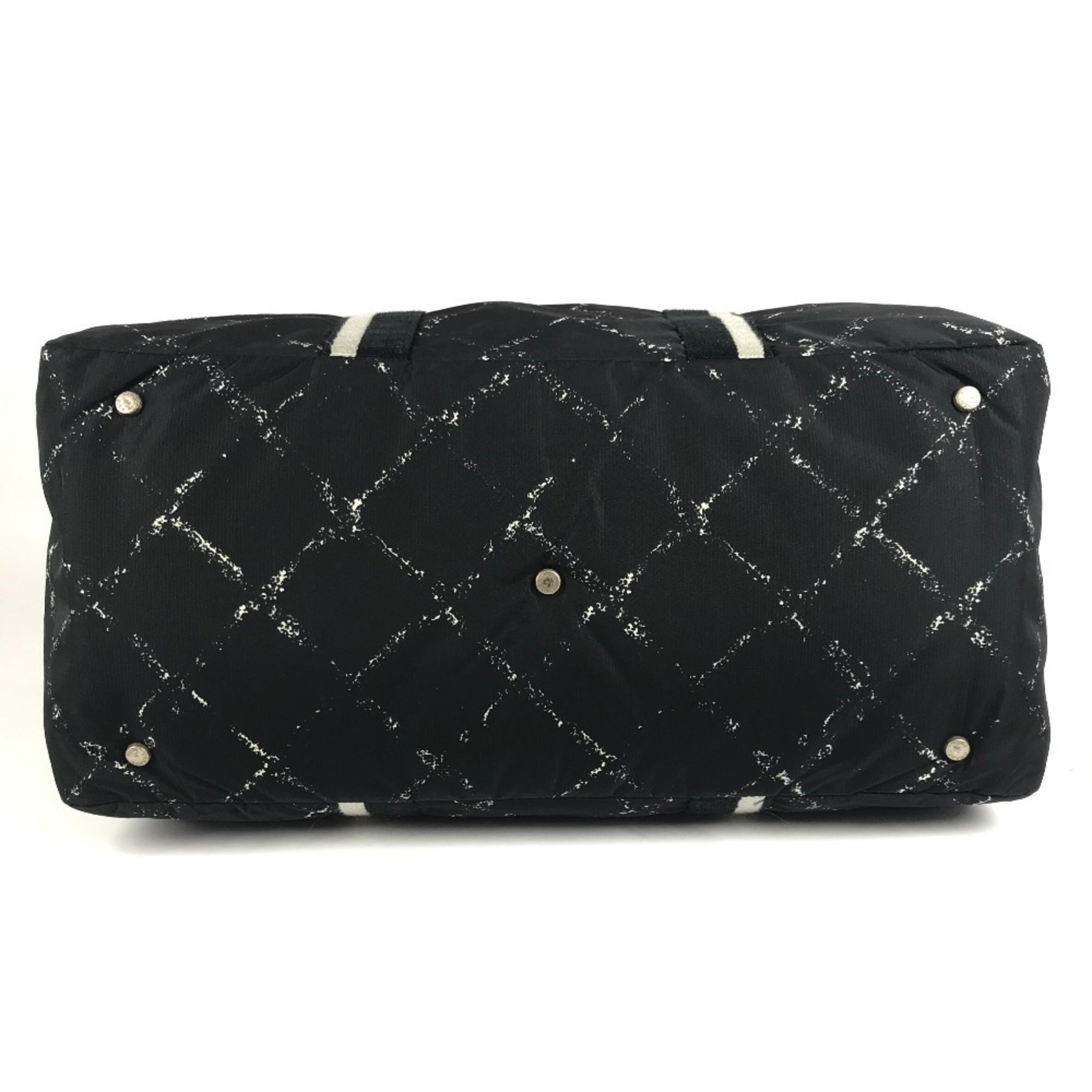 Chanel Black White Nylon Boston Bag Shoulder Bag (Pre-Owned)