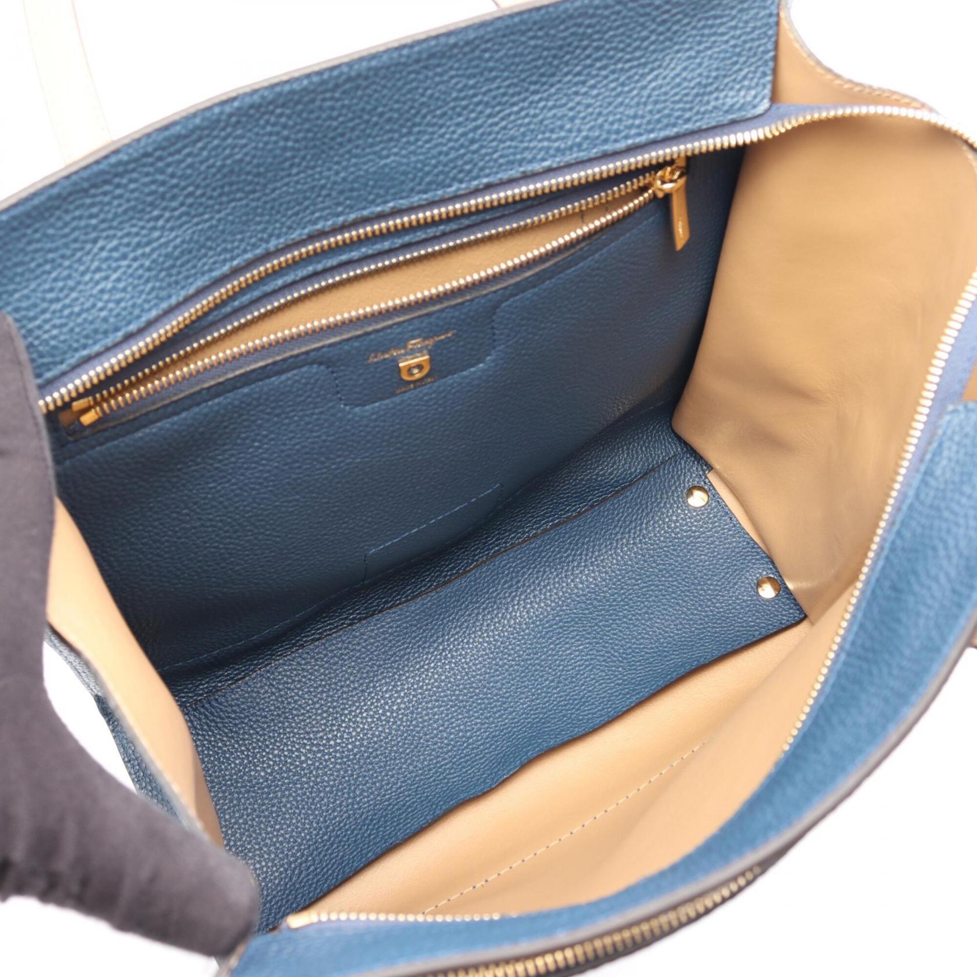 Salvatore Ferragamo Blue Leather Handbag Tote Bag (Pre-Owned)