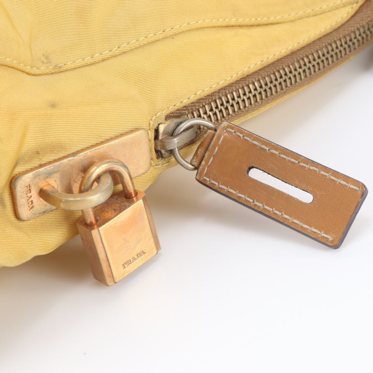 Prada Brown Yellow Leather Nylon Tote Bag (Pre-Owned)