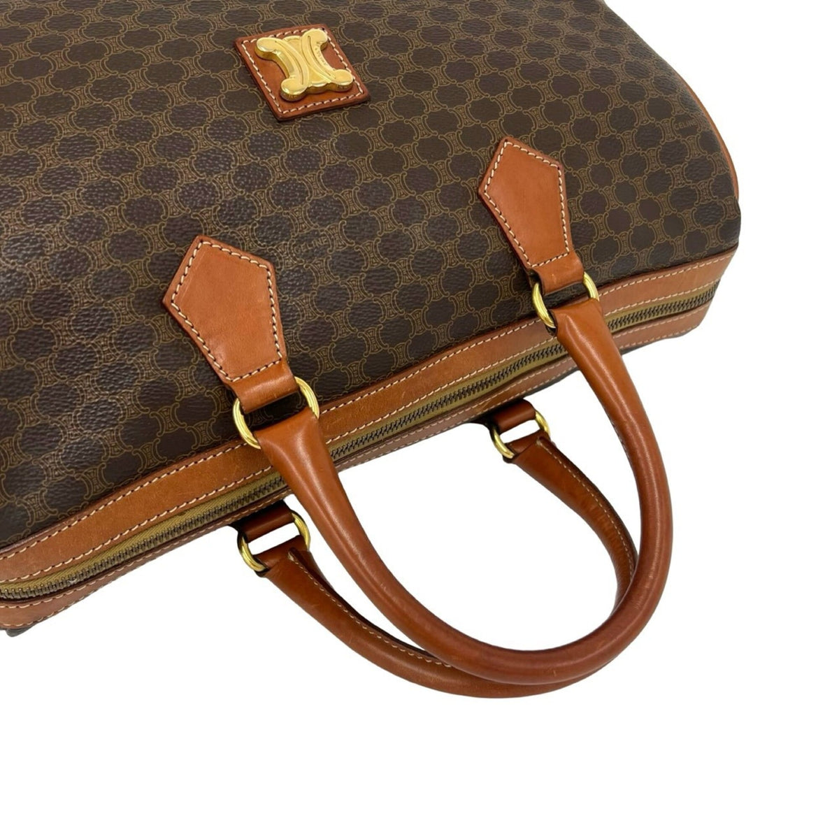 Celine Brown Leather Pvc Boston Bag Handbag (Pre-Owned)