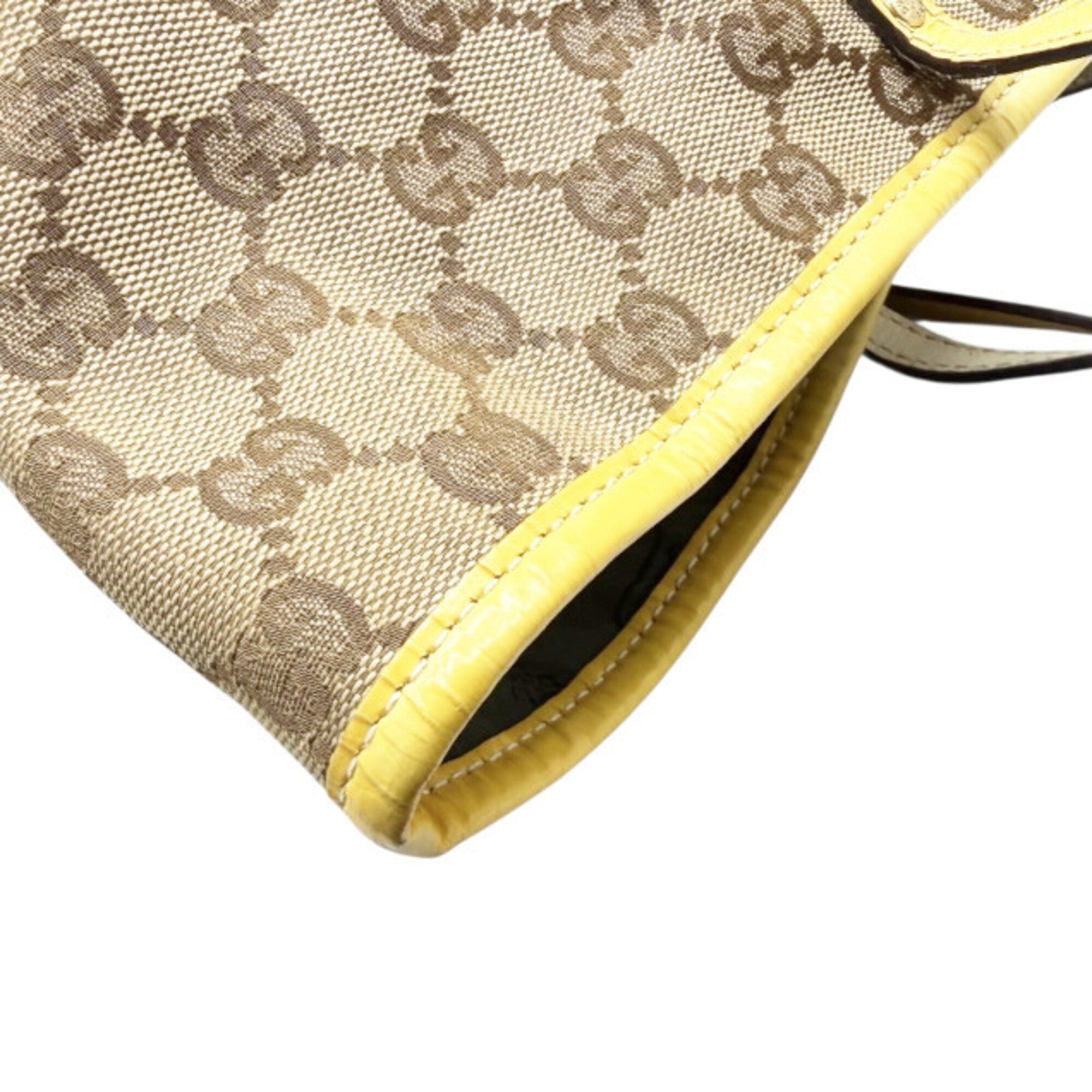 Gucci Beige Yellow Gg Canvas Patent Leather Tote Bag (Pre-Owned)