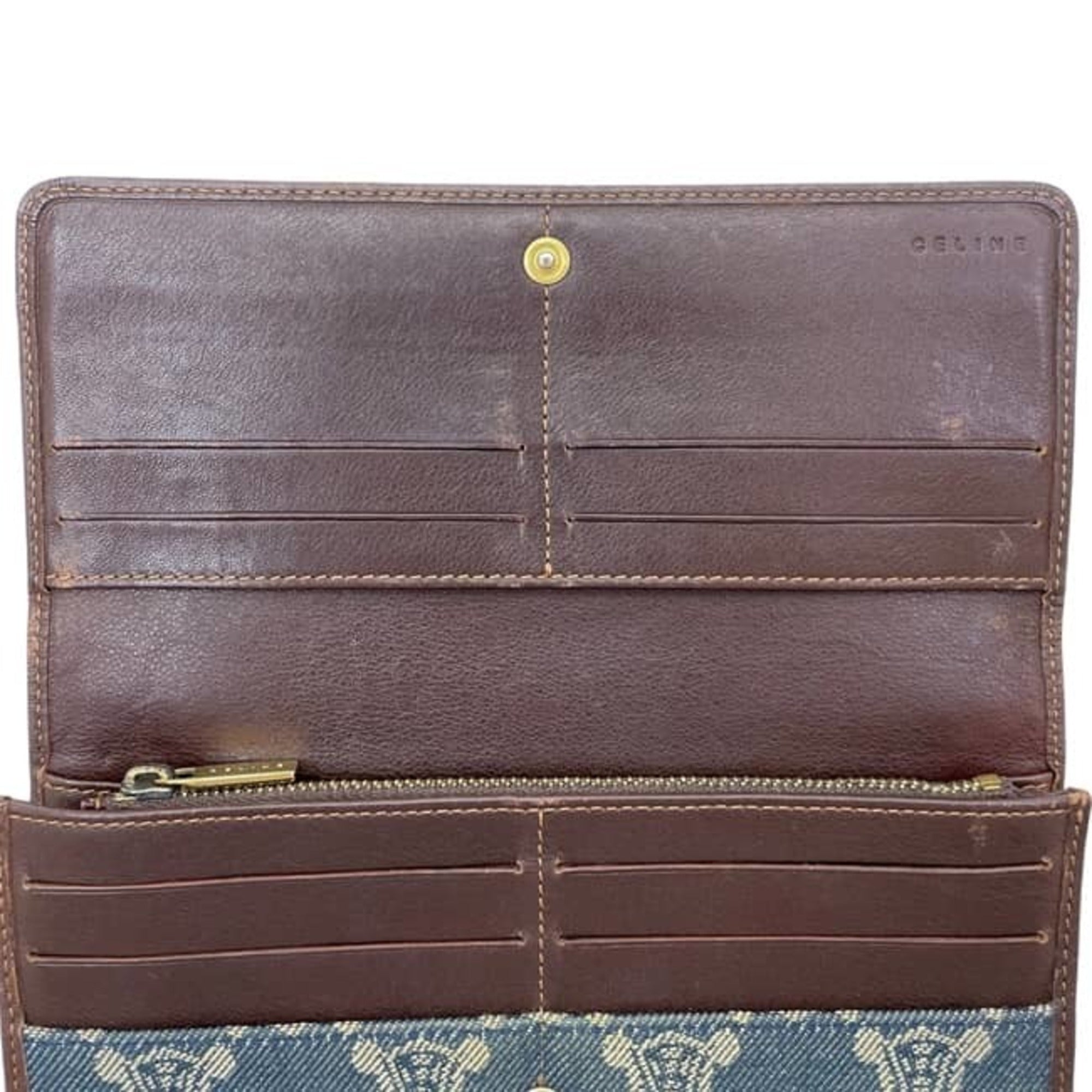 Celine Blue Brown Denim Leather Long Wallet (Bi-Fold) (Pre-Owned)