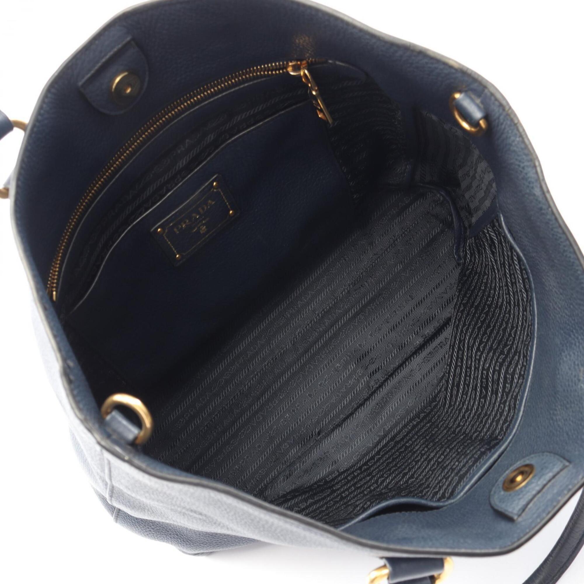 Prada Navy Leather Handbag Tote Bag (Pre-Owned)