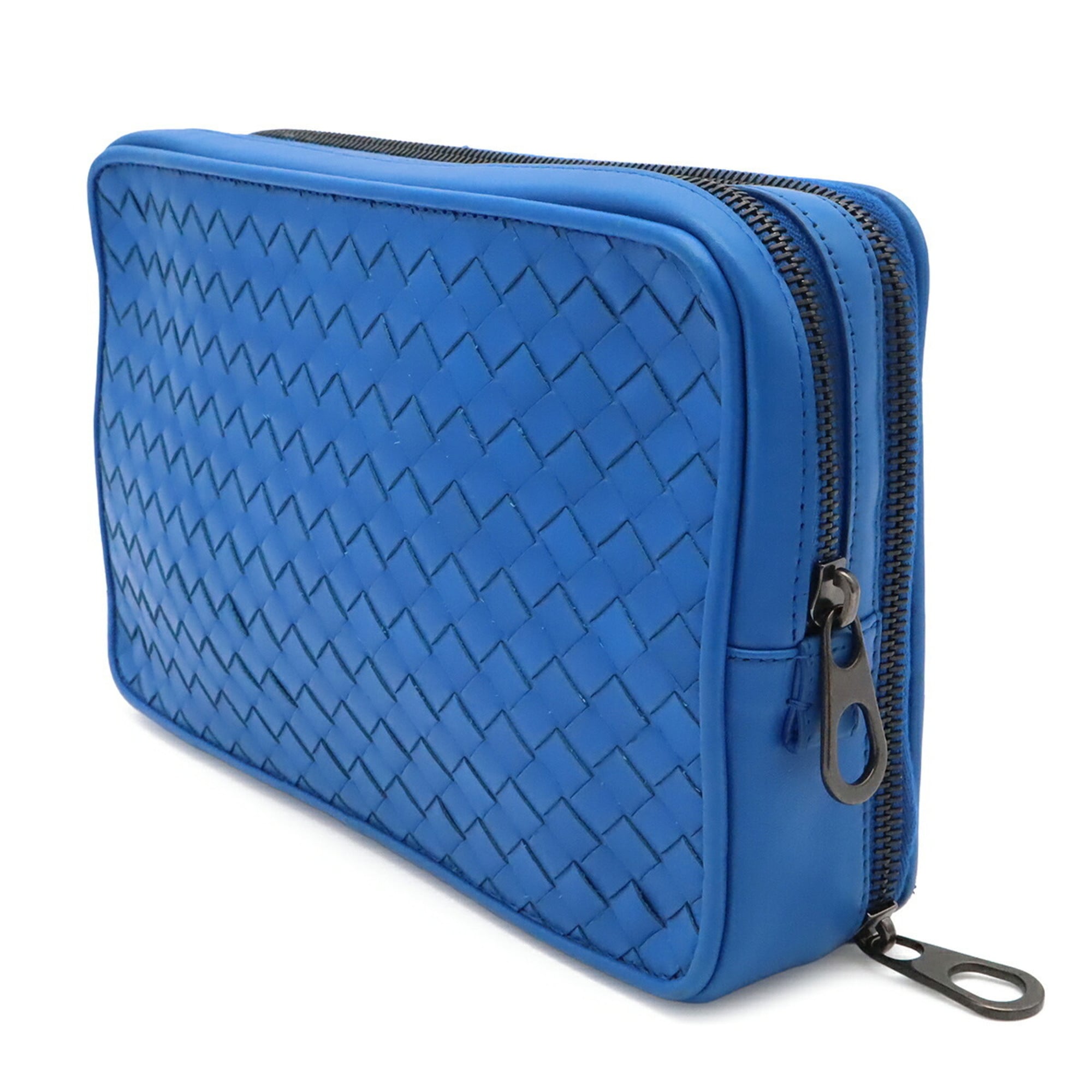 Bottega Veneta Intrecciato Blue Leather Clutch Bag (Pre-Owned)