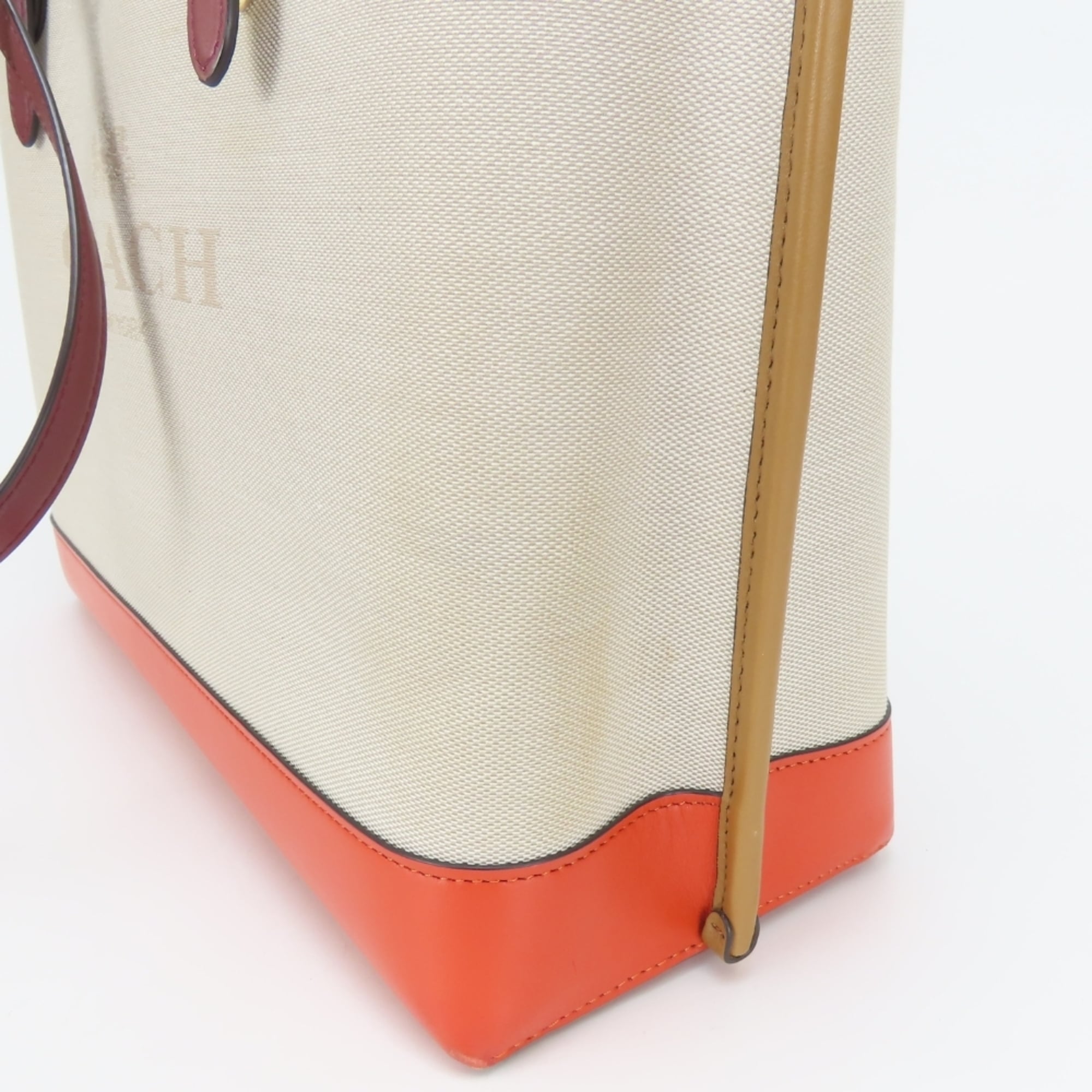Coach Beige Multi-Color Canvas Leather Tote Bag (Pre-Owned)