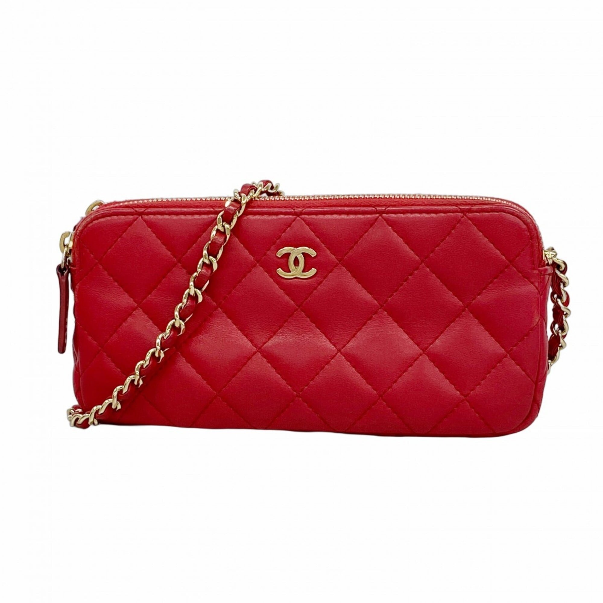 Chanel Red Color Leather Shoulder Bag (Pre-Owned)