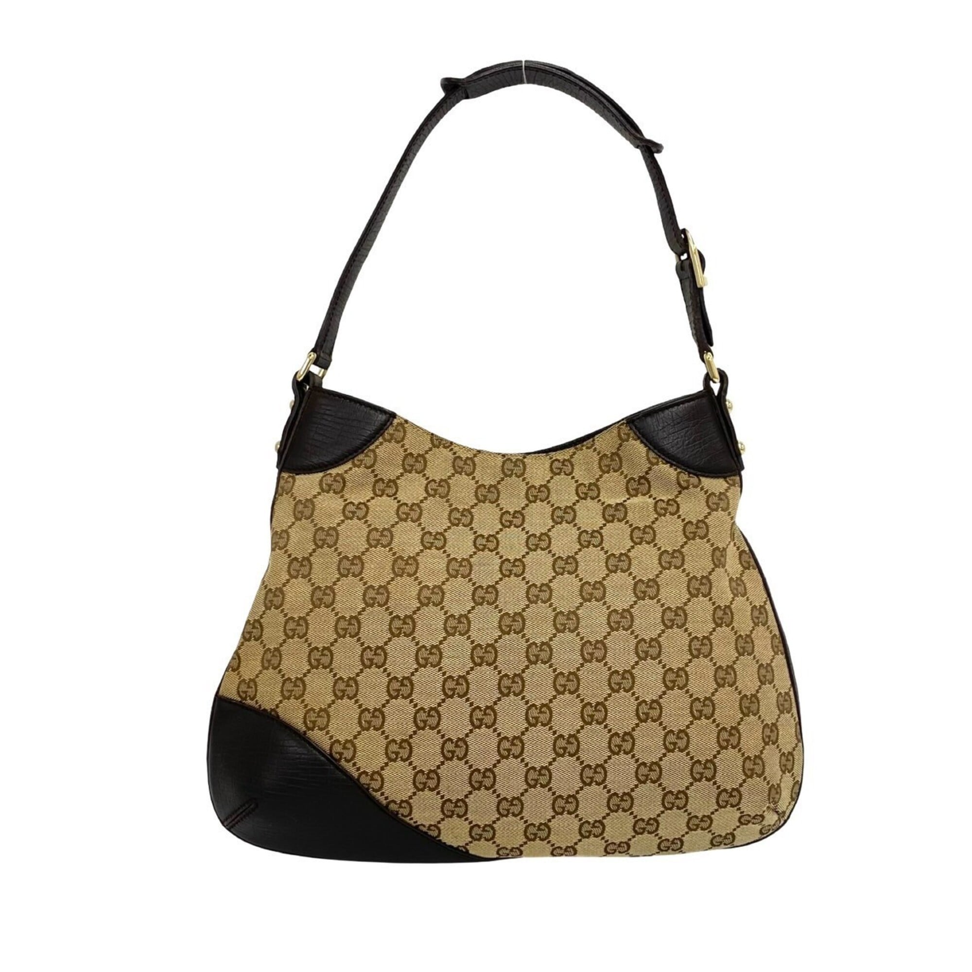 Gucci Brown Green Red Color Canvas Leather Shoulder Bag (Pre-Owned)