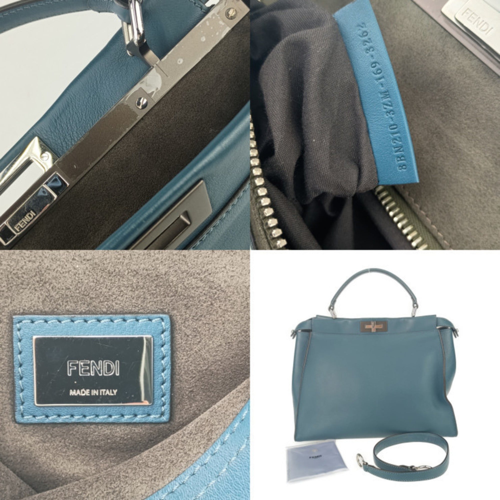 Fendi Peekaboo Blue Leather Handbag Shoulder Bag Tote Bag (Pre-Owned)