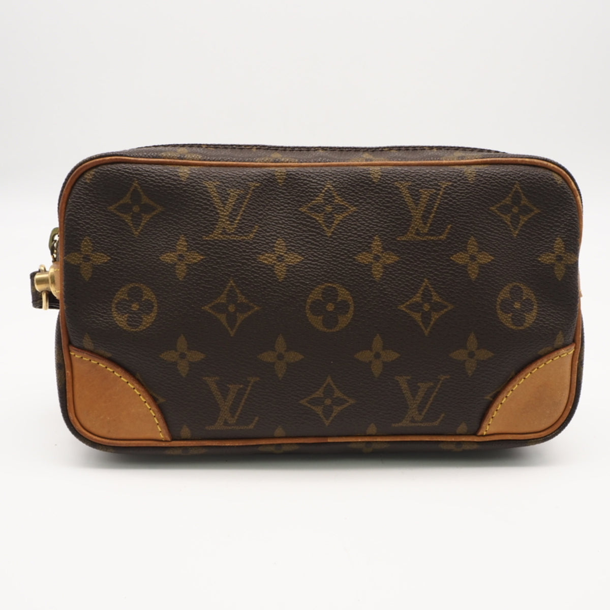 Louis Vuitton Beige Brown Coated Canvas Leather Clutch Bag (Pre-Owned)