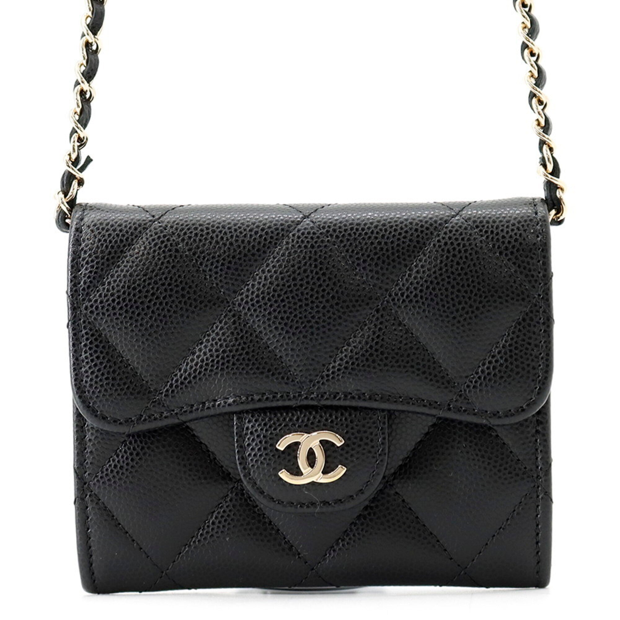 Chanel Matelasse Black Grained Calfskin Chain/Shoulder Wallet (Pre-Owned)