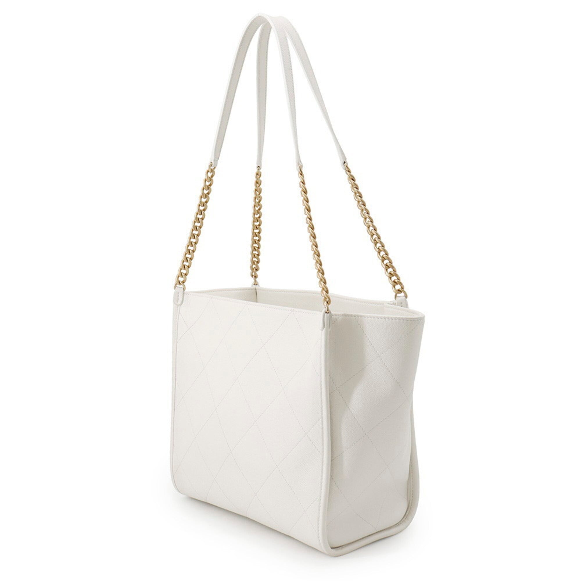 Chanel White Grained Calfskin Shoulder Bag Tote Bag (Pre-Owned)